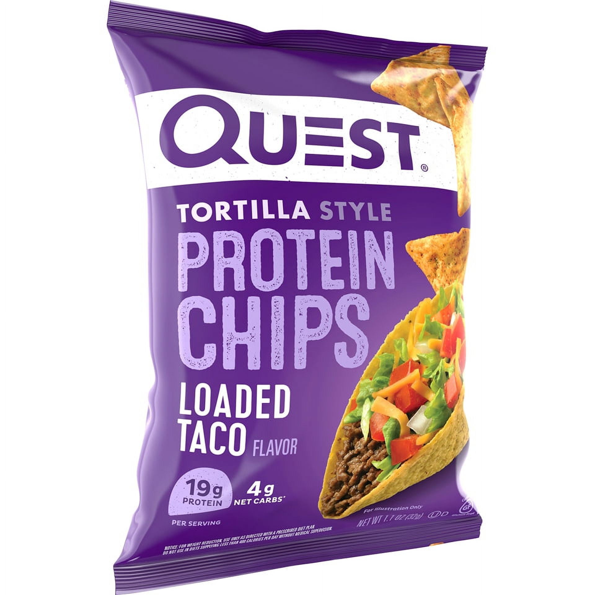 Quest Loaded Taco Flavor Tortilla Style Protein Chips 19g Protein 1.1 Oz Single Pack