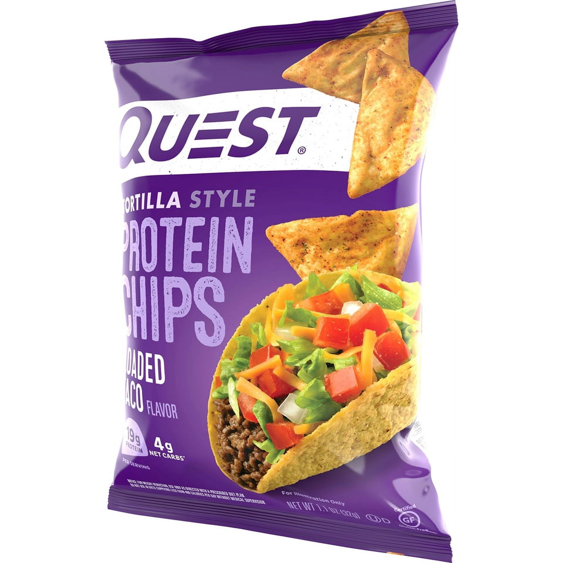 Quest Loaded Taco Flavor Tortilla Style Protein Chips 19g Protein 1.1 Oz Single Pack