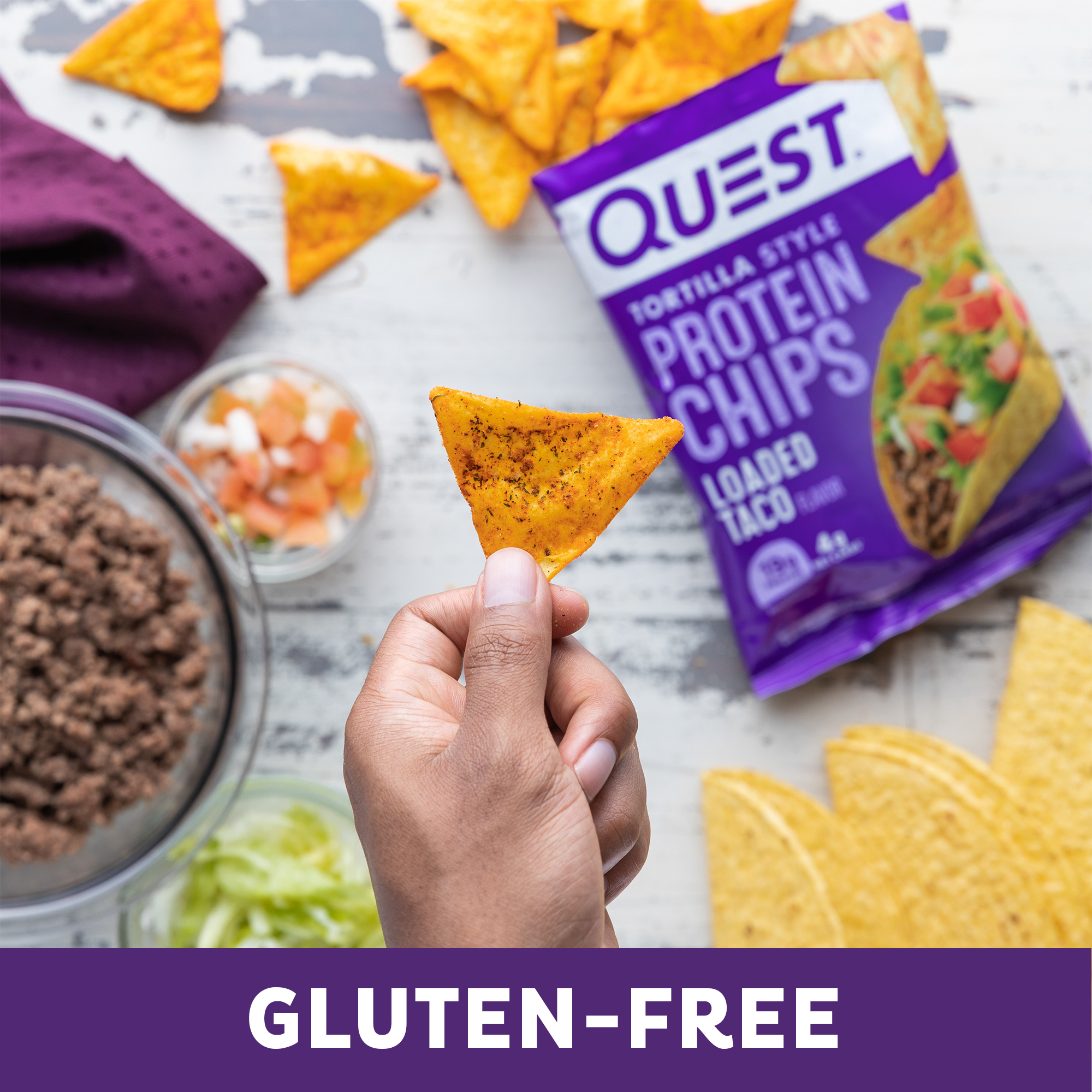 Quest Loaded Taco Flavor Tortilla Style Protein Chips 19g Protein 1.1 Oz Single Pack