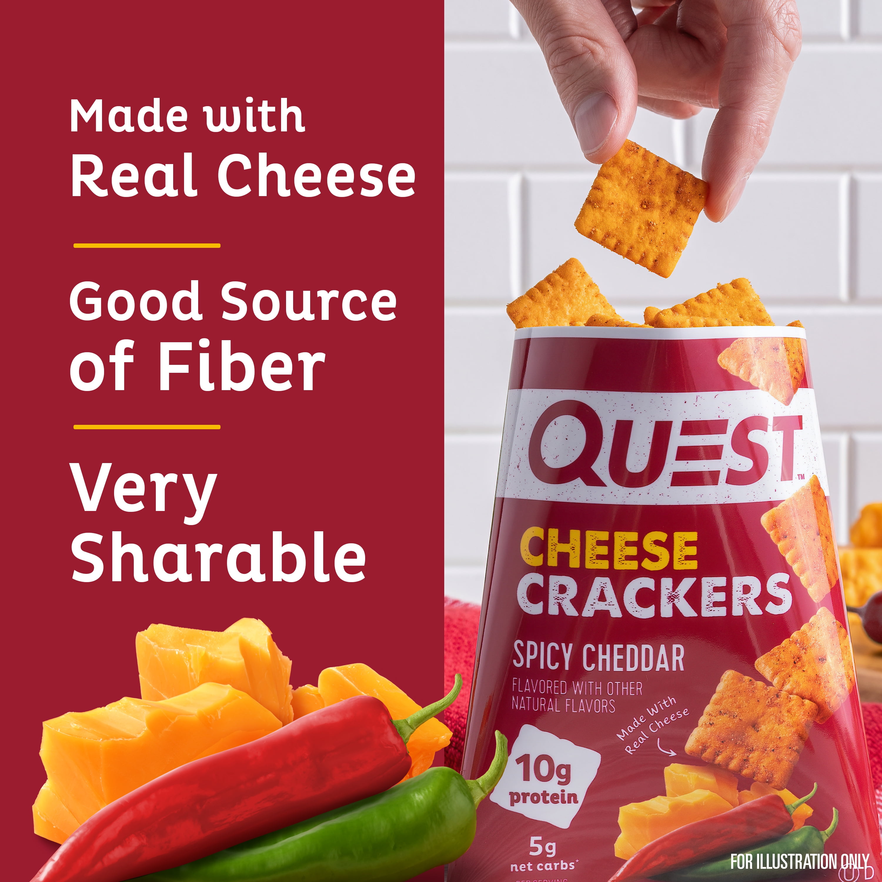 Quest Spicy Cheddar Cheese Crackers with Real Cheese High Protein 1.06 oz 4 Count