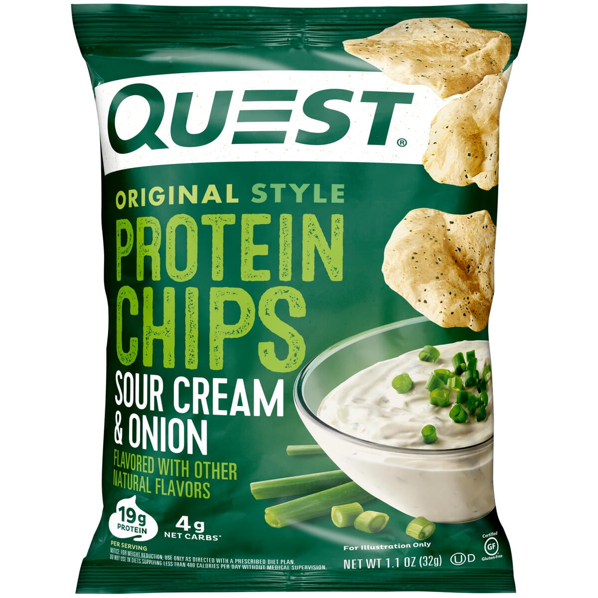 Quest Protein Chips Sour Cream and Onion 19g Protein Baked Gluten Free 1.1 oz Bag