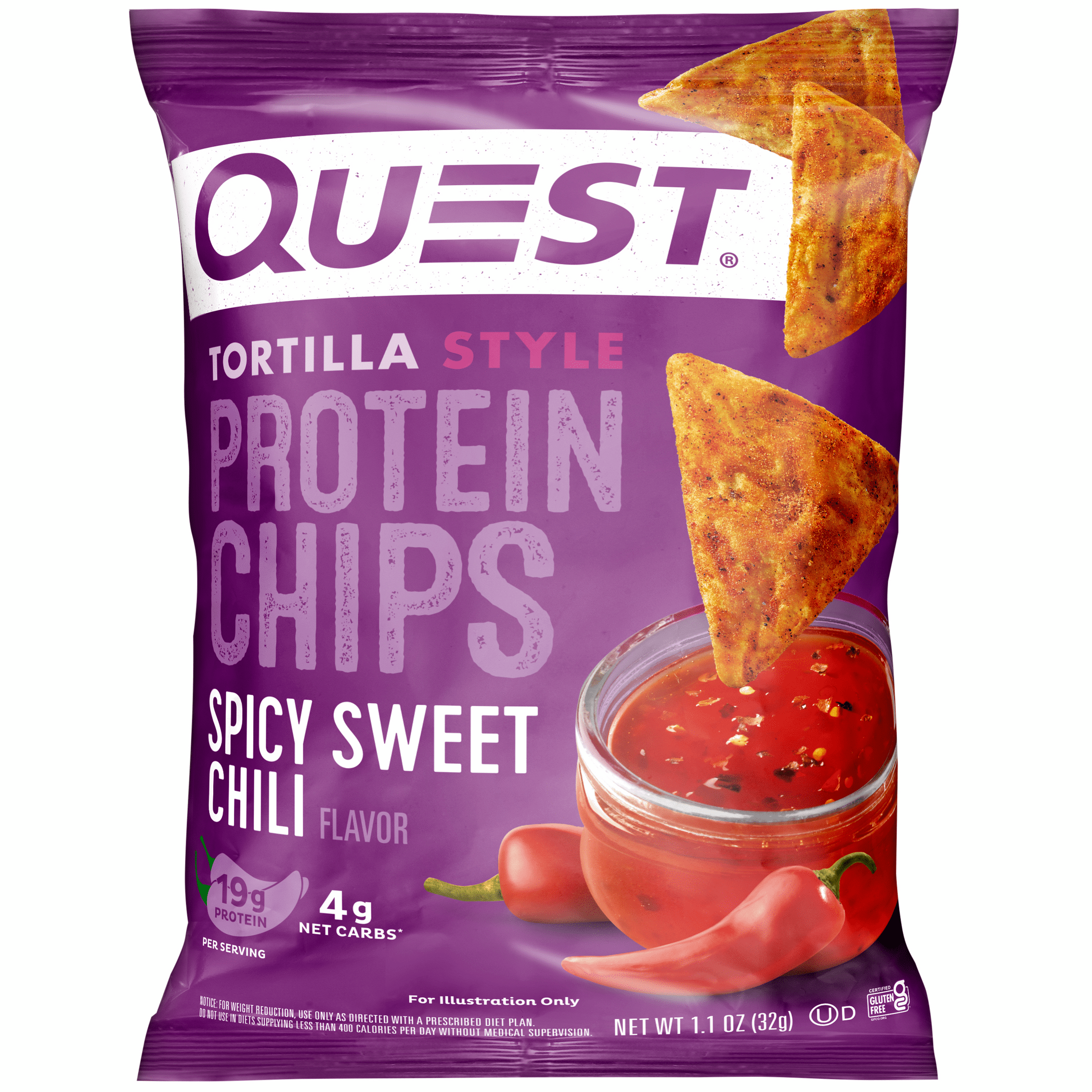 Quest Tortilla Style Protein Chips 19g Protein Spicy Sweet Chili Flavor 1.1 Oz Single Pack