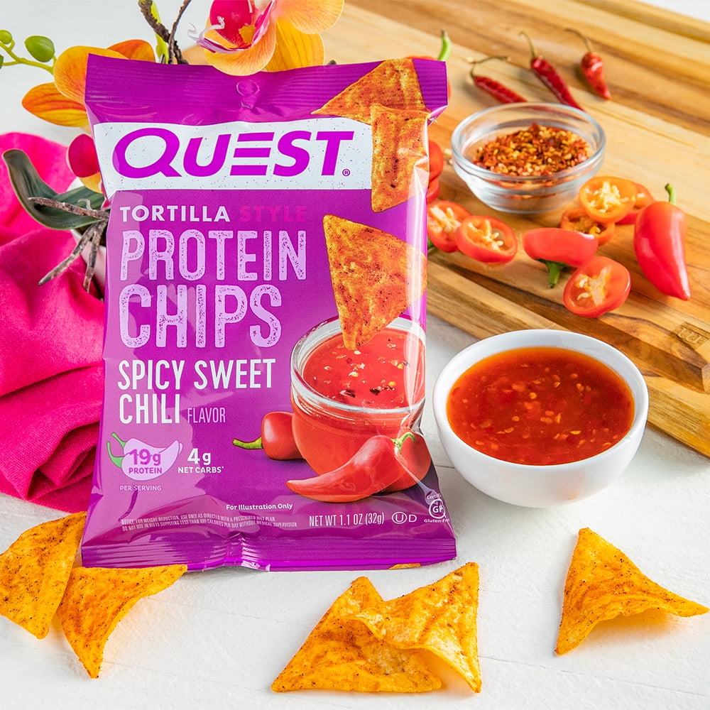 Quest Tortilla Style Protein Chips 19g Protein Spicy Sweet Chili Flavor 1.1 Oz Single Pack