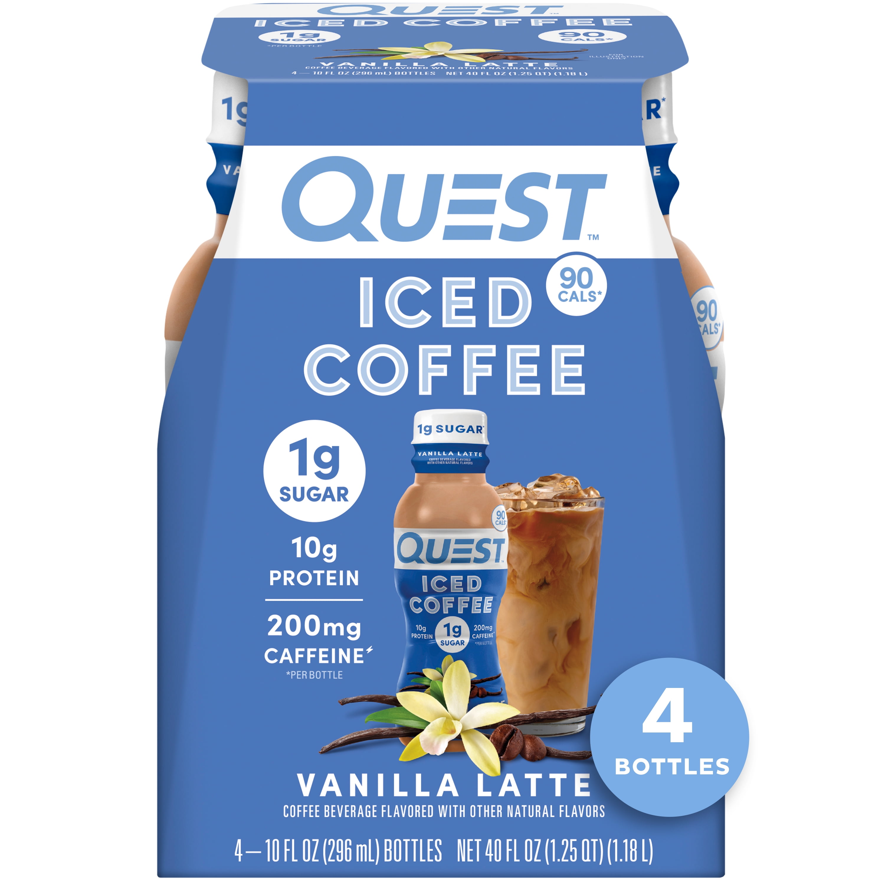 Quest Iced Coffee Vanilla Latte 200mg Caffeine 10g Protein 4 Count