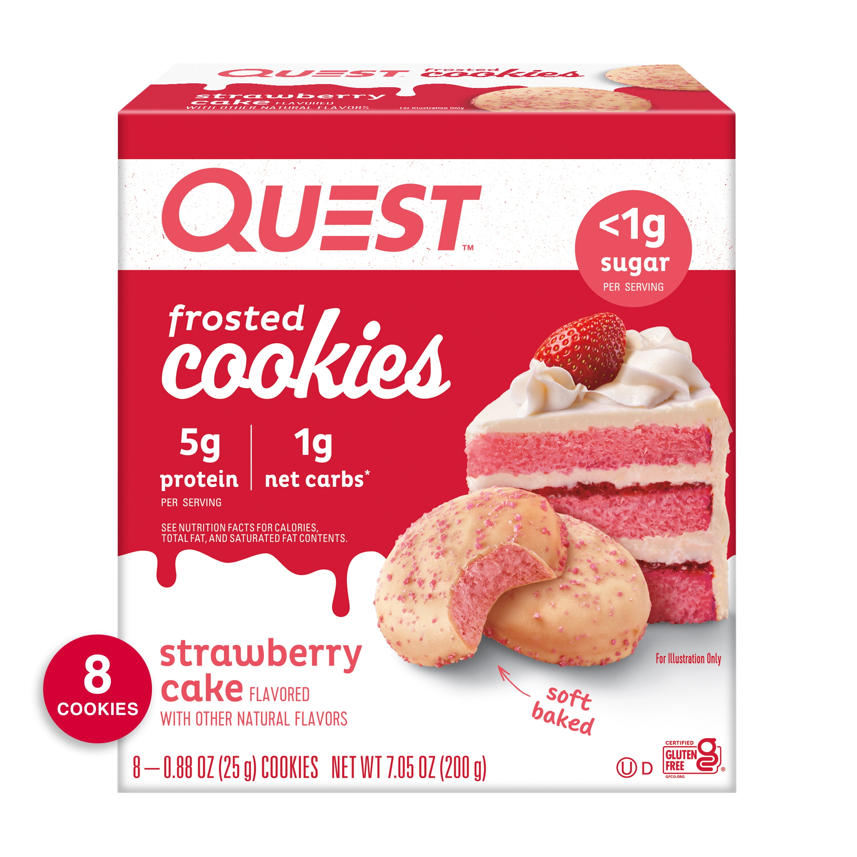 Quest Frosted Strawberry Protein Cookies Soft Baked 8 Count