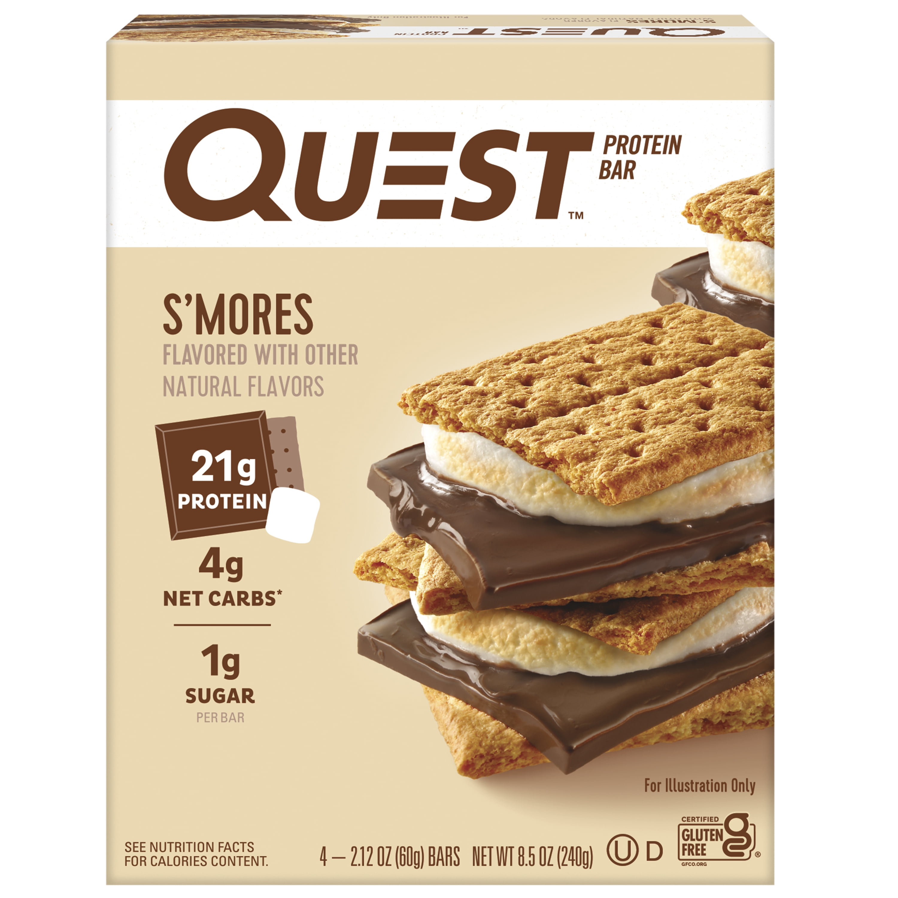 Quest Protein Bar Smores 20g Protein Gluten Free 4 Count