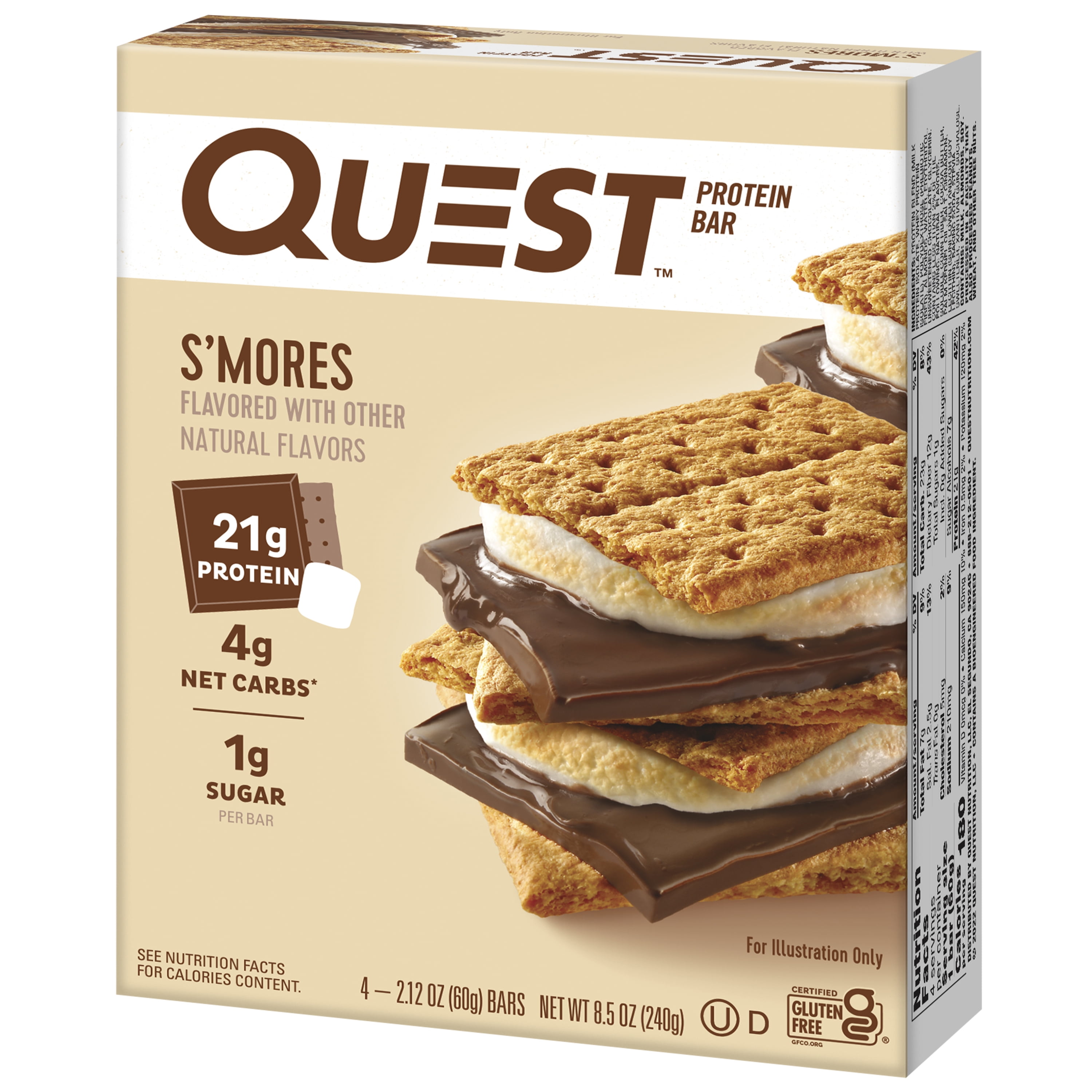 Quest Protein Bar Smores 20g Protein Gluten Free 4 Count