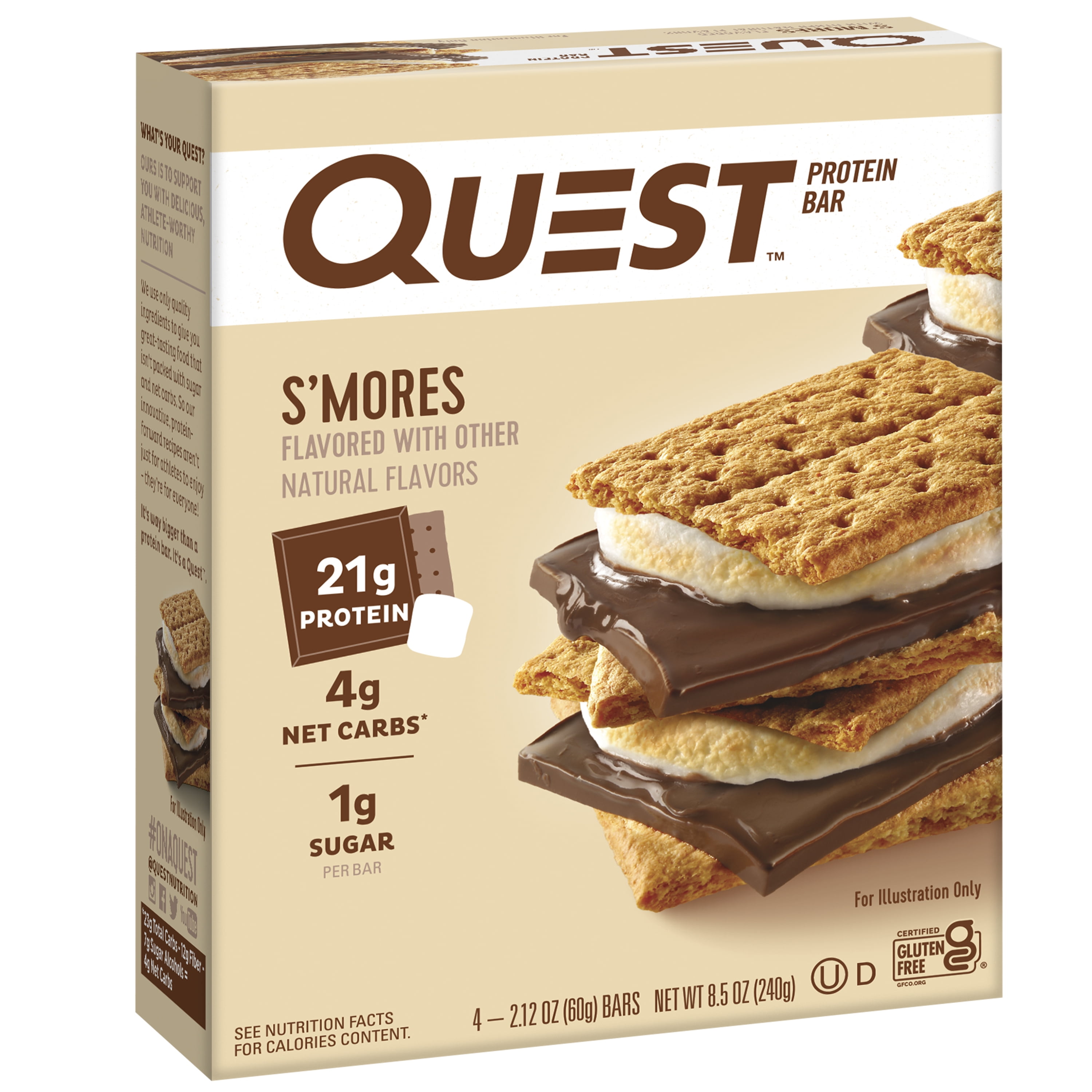 Quest Protein Bar Smores 20g Protein Gluten Free 4 Count