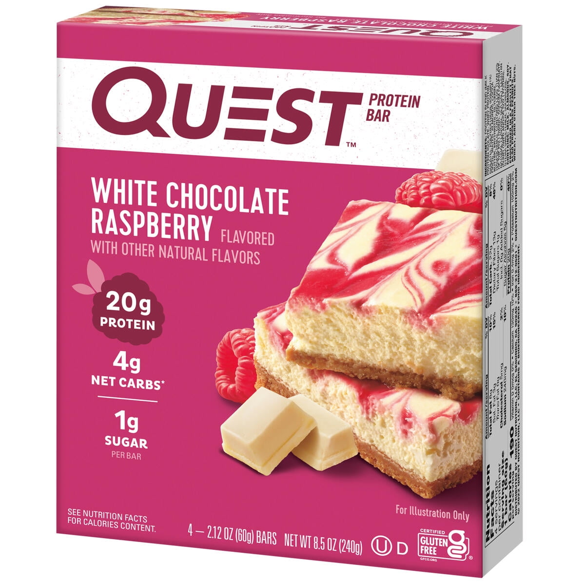 Quest White Chocolate Raspberry Protein Bar 20g Protein Gluten Free 4 Ct