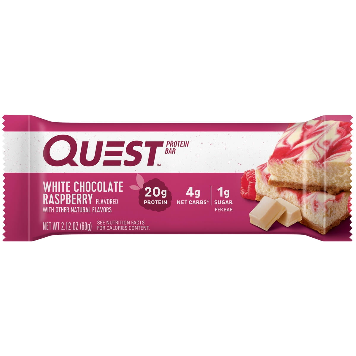 Quest White Chocolate Raspberry Protein Bar 20g Protein Gluten Free 4 Ct