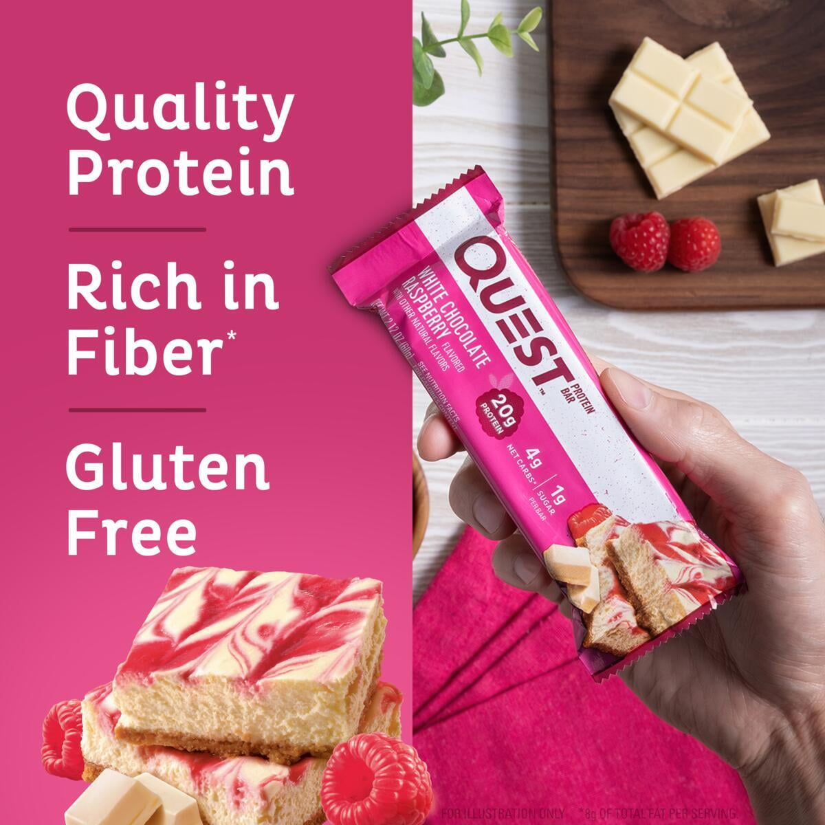 Quest White Chocolate Raspberry Protein Bar 20g Protein Gluten Free 4 Ct