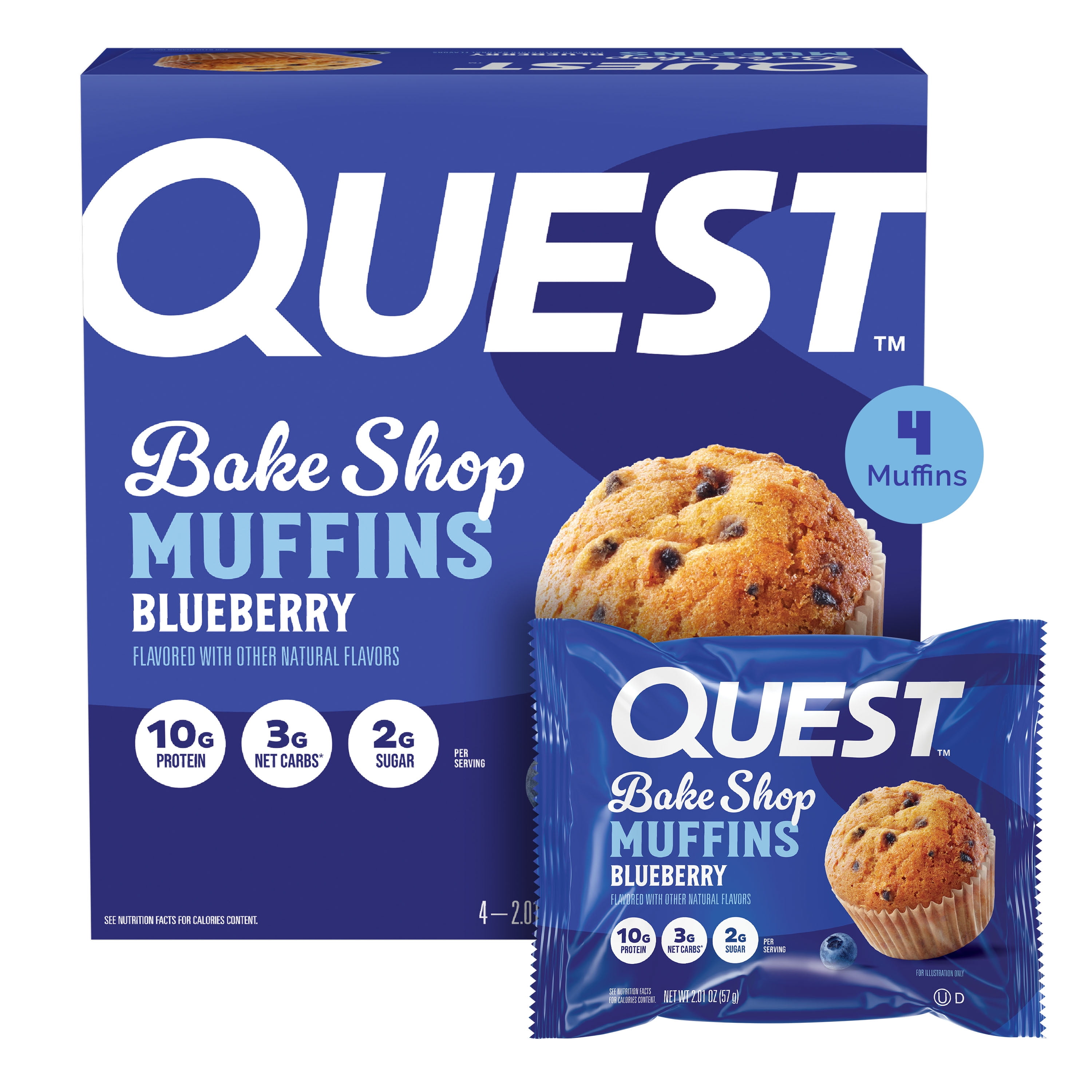 Quest Bake Shop Protein Muffins Blueberry Flavor 10g Protein 3g of Sugar 4 Count