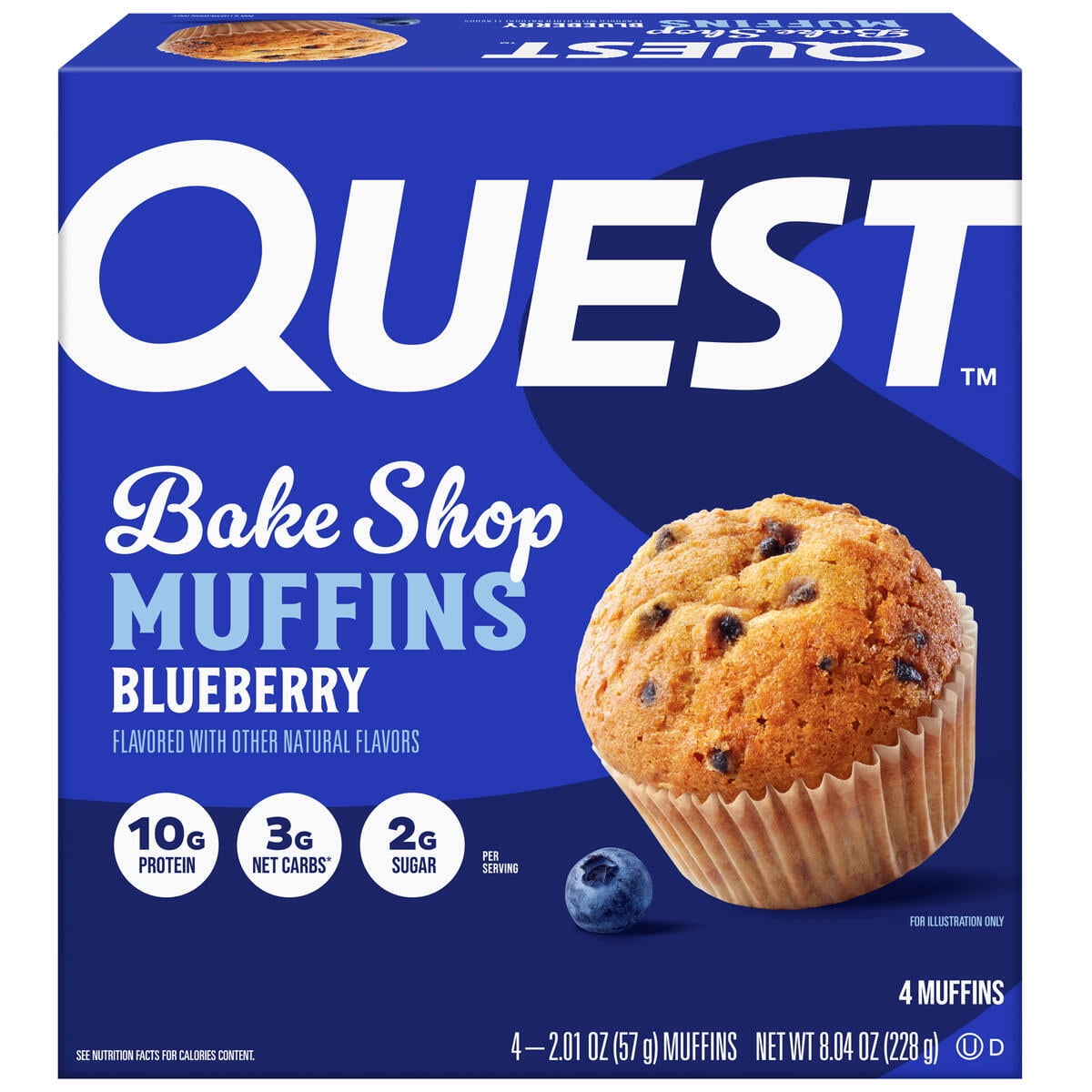 Quest Bake Shop Protein Muffins Blueberry Flavor 10g Protein 3g of Sugar 4 Count