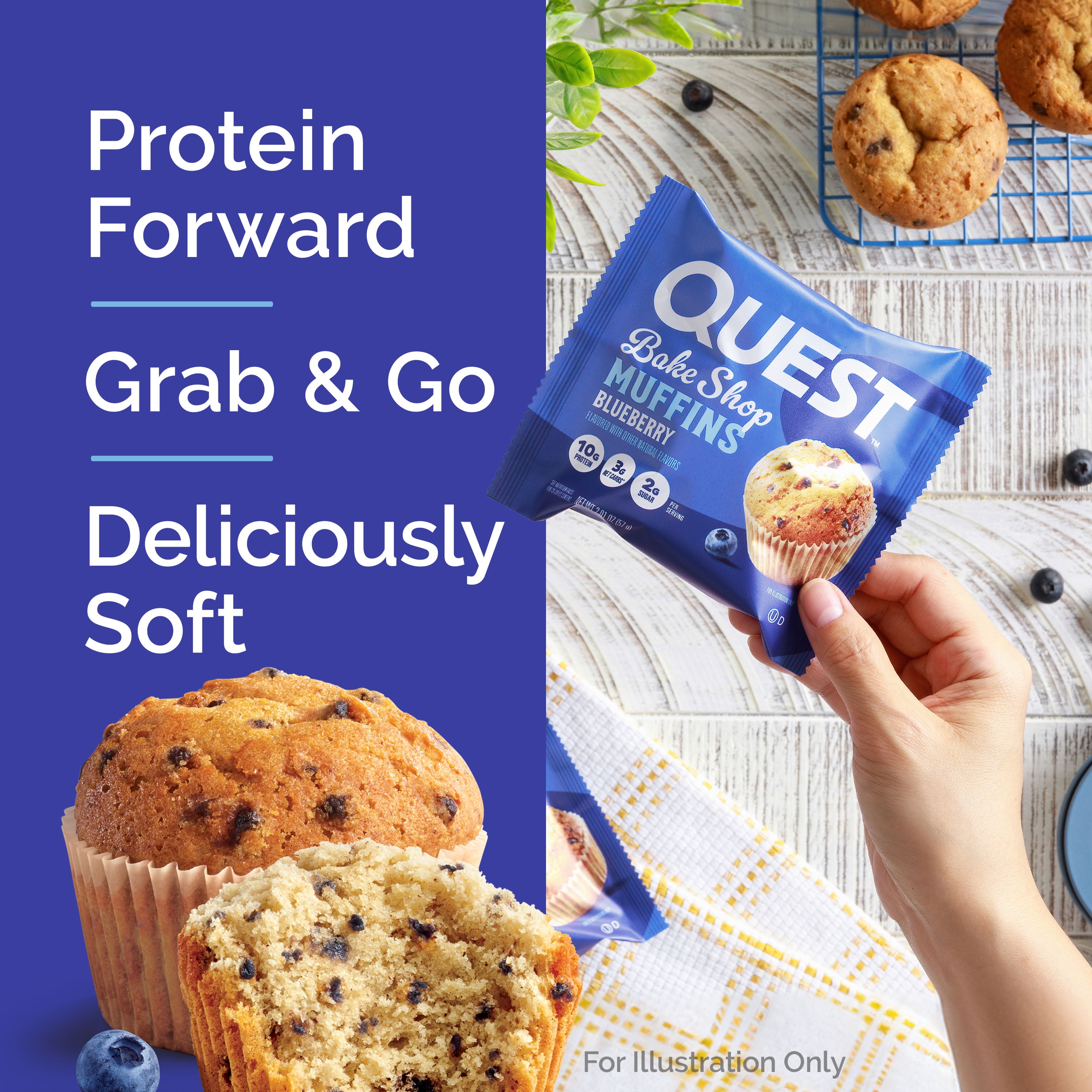 Quest Bake Shop Protein Muffins Blueberry Flavor 10g Protein 3g of Sugar 4 Count