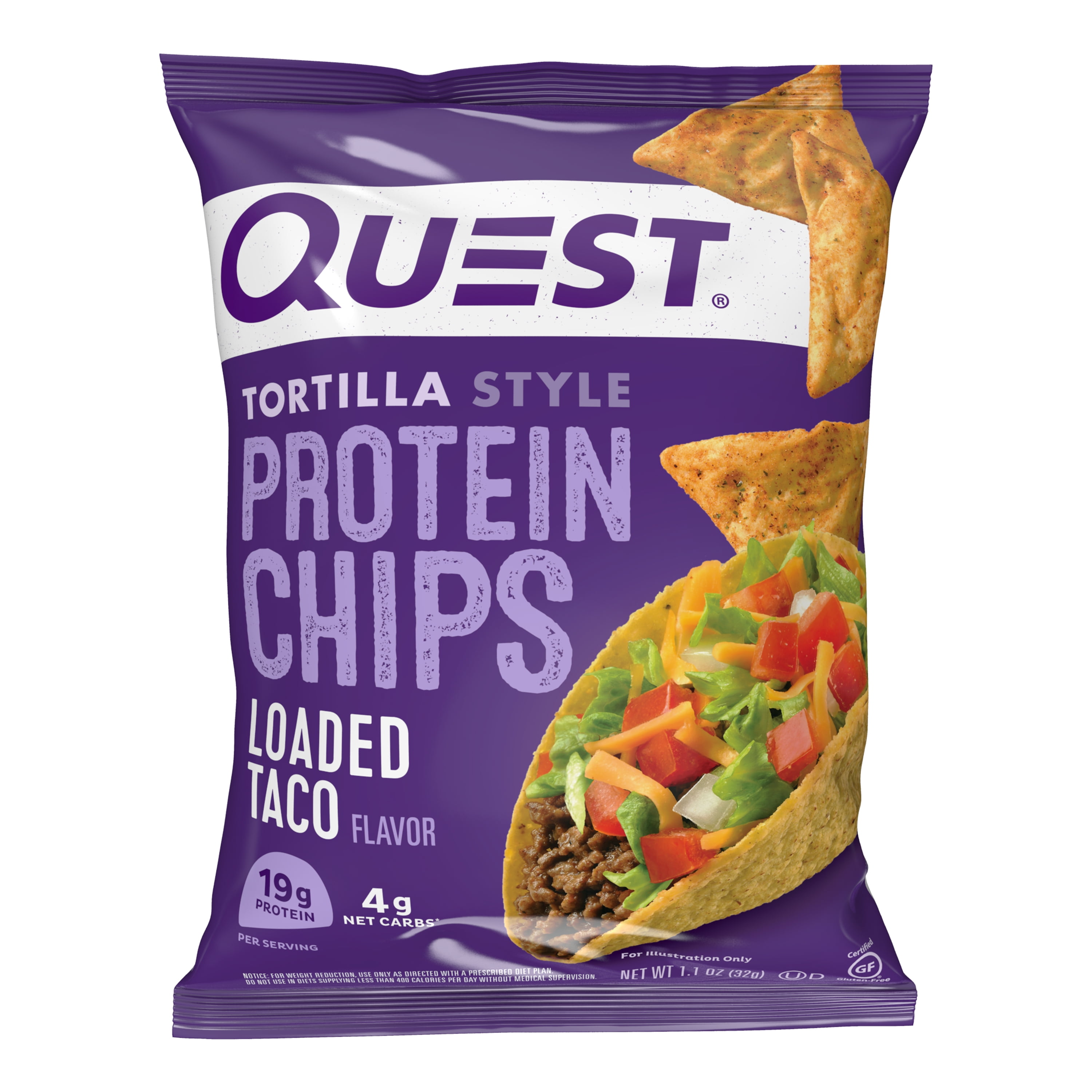 Quest Nutrition Tortilla Style Protein Chips Low Carb High Protein Loaded Taco 4.5 oz 4 Ct