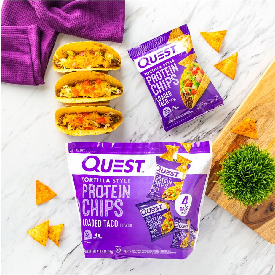 Quest Nutrition Tortilla Style Protein Chips Low Carb High Protein Loaded Taco 4.5 oz 4 Ct