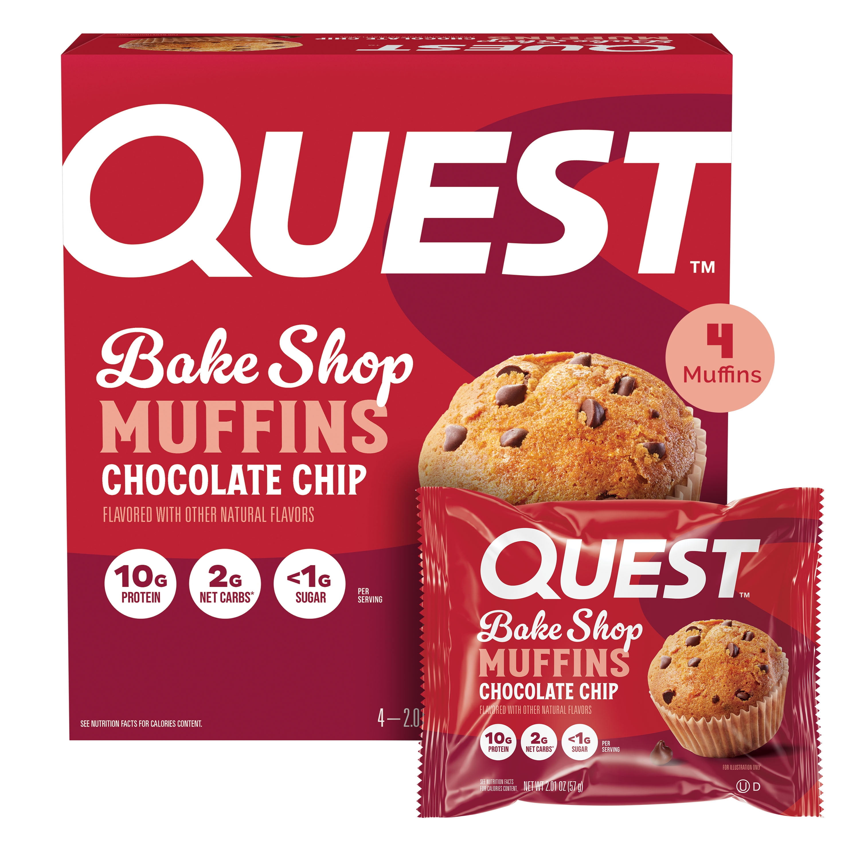 Quest Bake Shop Chocolate Chip Protein Muffins 10g Protein 4 Count