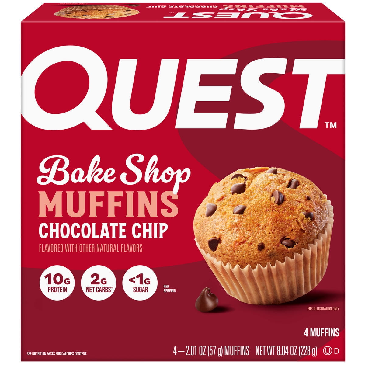 Quest Bake Shop Chocolate Chip Protein Muffins 10g Protein 4 Count