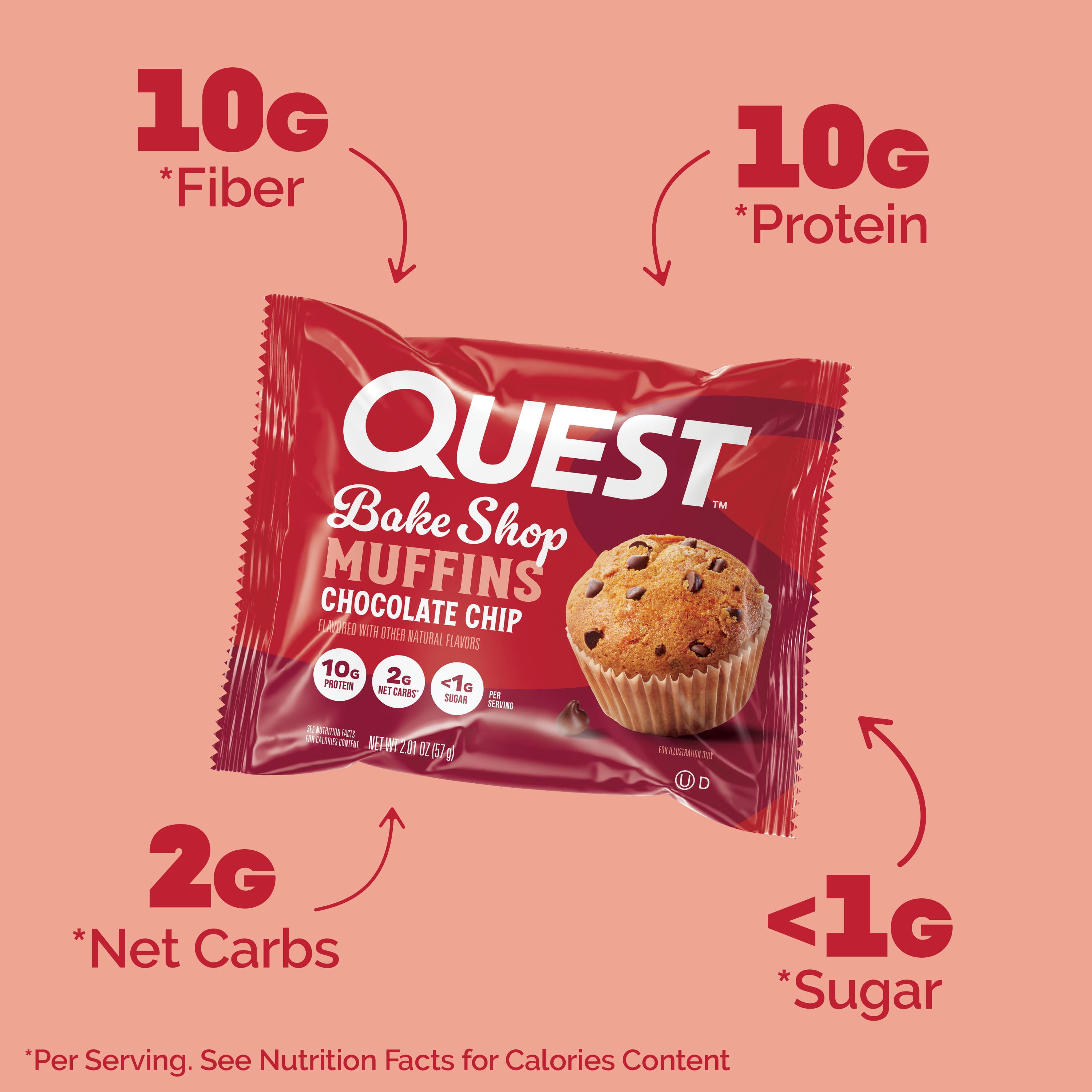 Quest Bake Shop Chocolate Chip Protein Muffins 10g Protein 4 Count