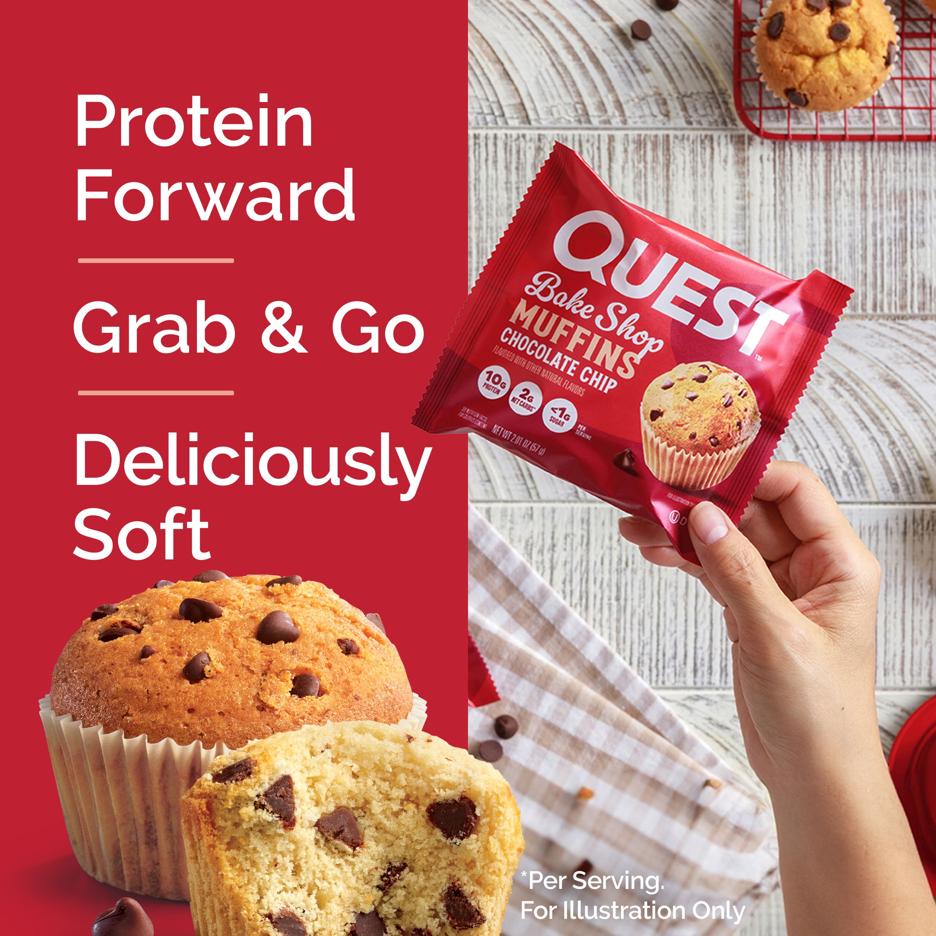 Quest Bake Shop Chocolate Chip Protein Muffins 10g Protein 4 Count