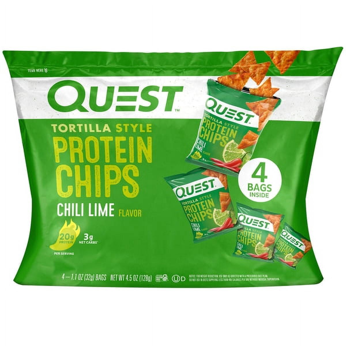 Quest Tortilla Style Protein Chips Chili Lime 1.1oz 4 Count Bags Amerikasepetim