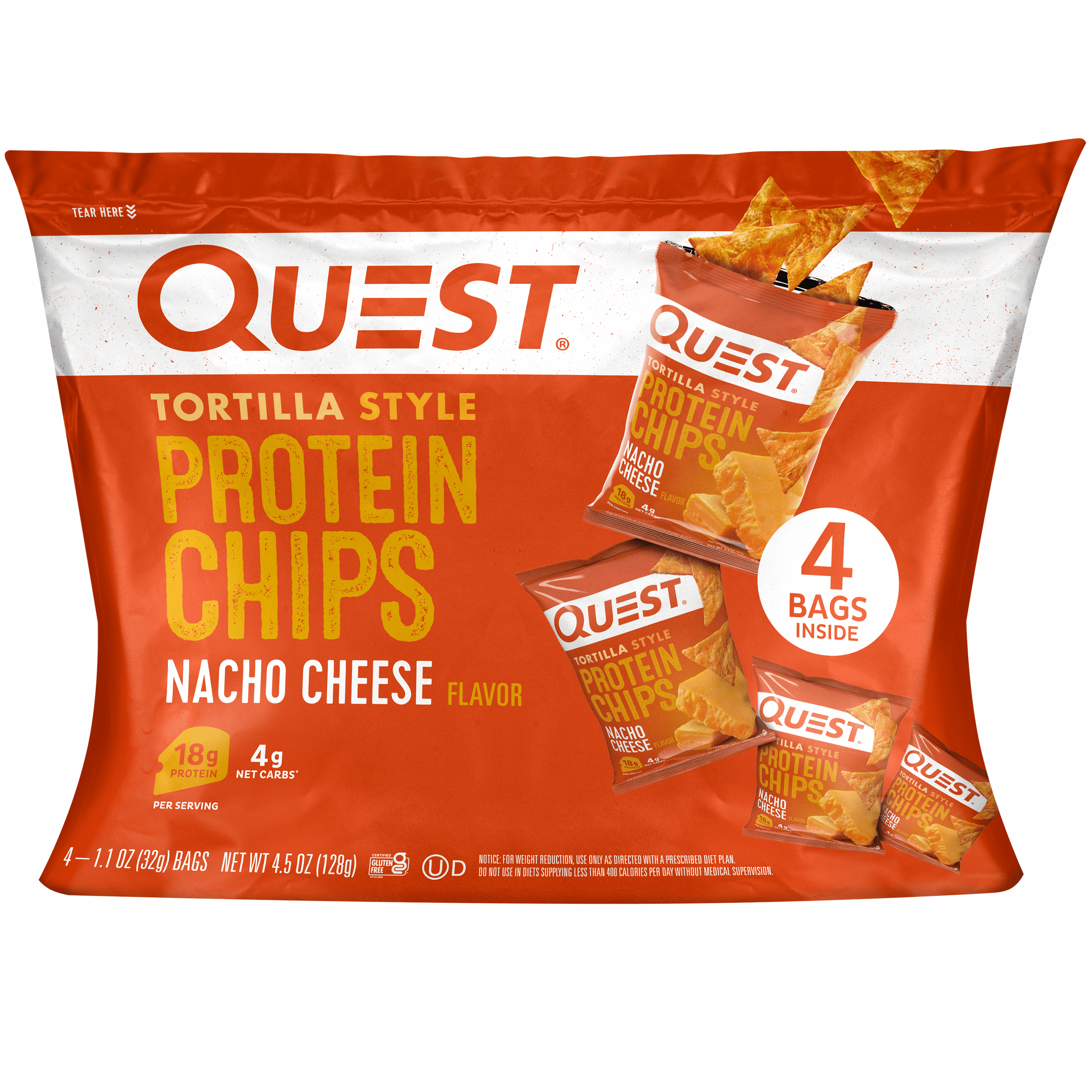 Quest Tortilla Style Protein Chips Nacho Cheese 1.1oz 4 Ct