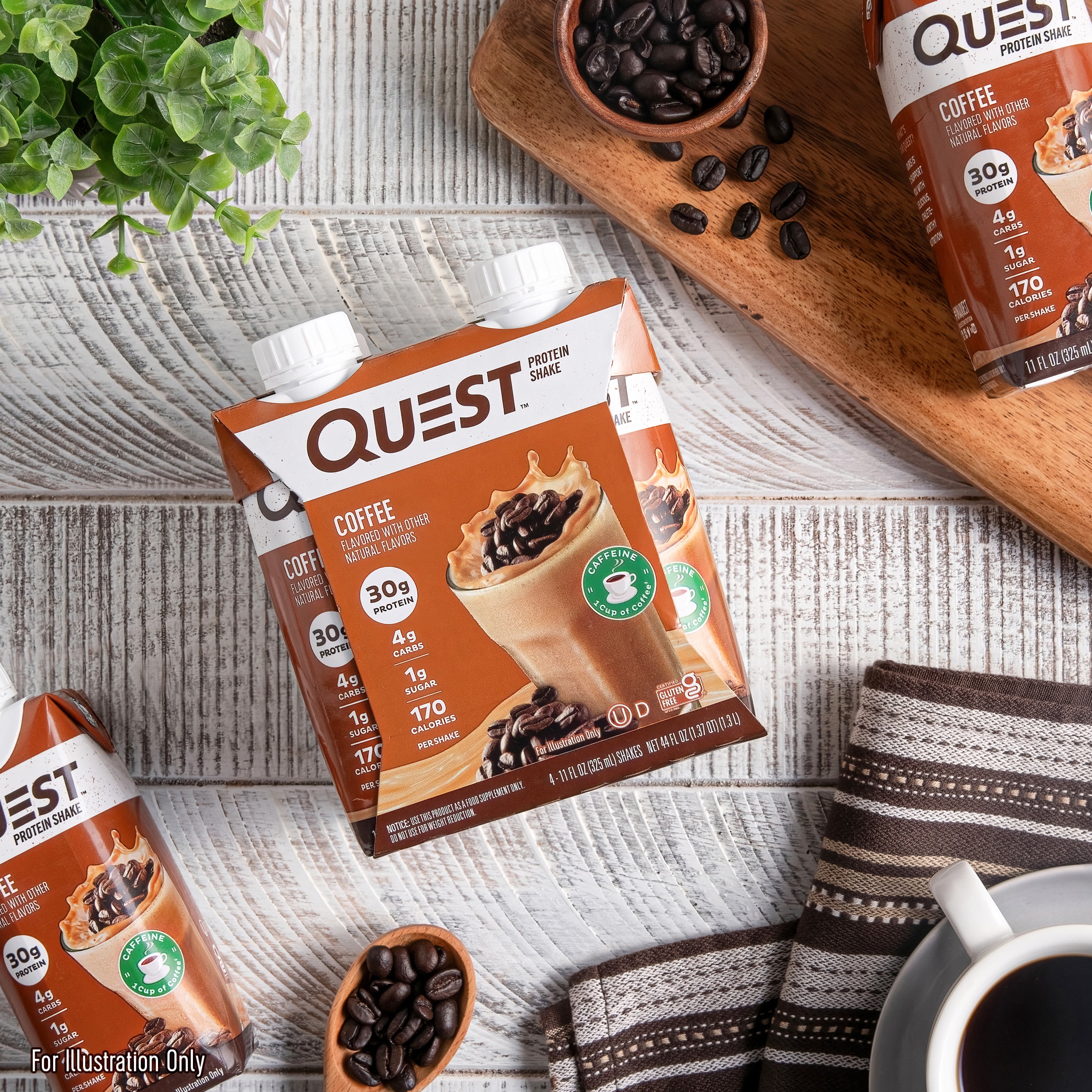 Quest Protein Shake Gluten Free 30g Protein Coffee Flavor 11fl oz 4 Count