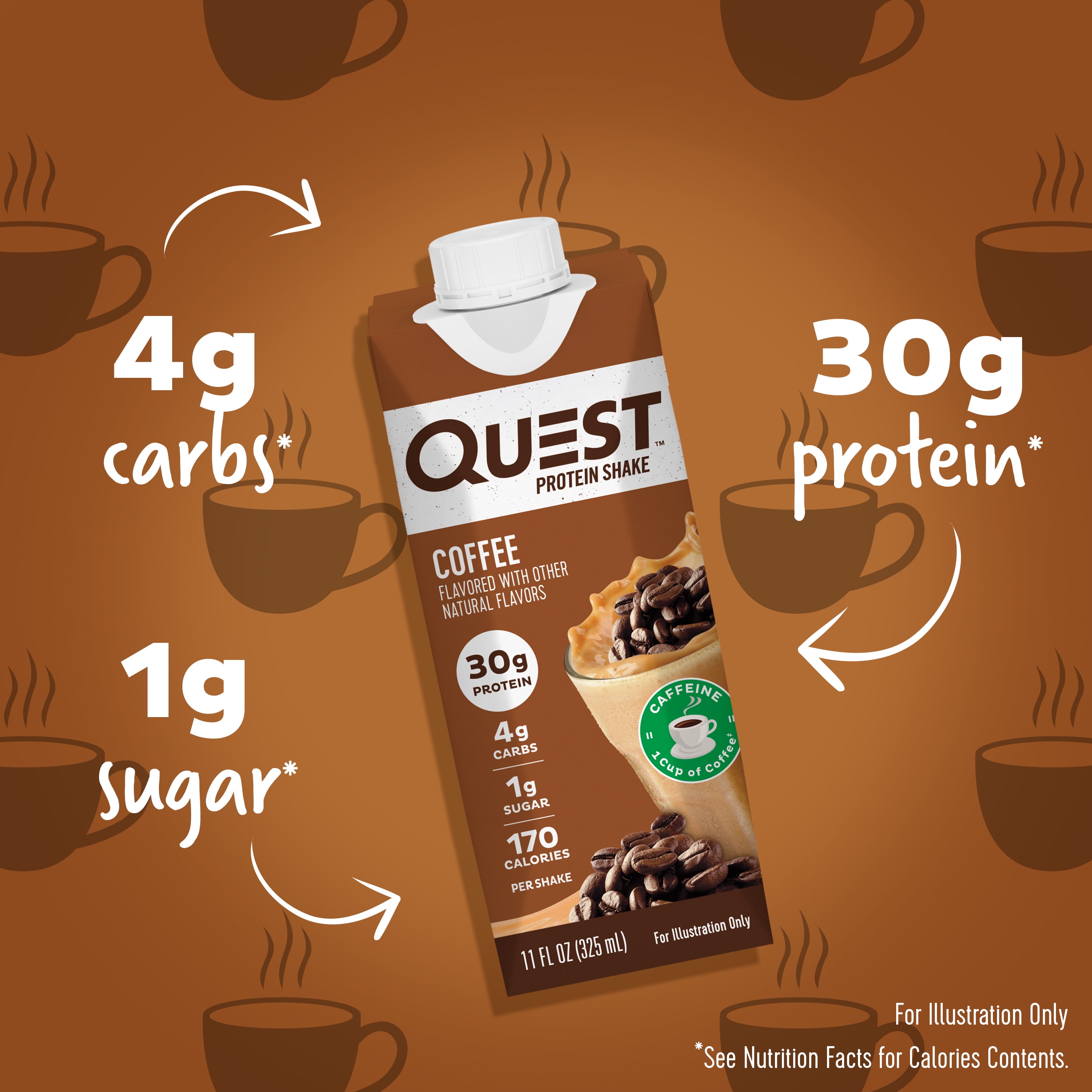 Quest Protein Shake Gluten Free 30g Protein Coffee Flavor 11fl oz 4 Count