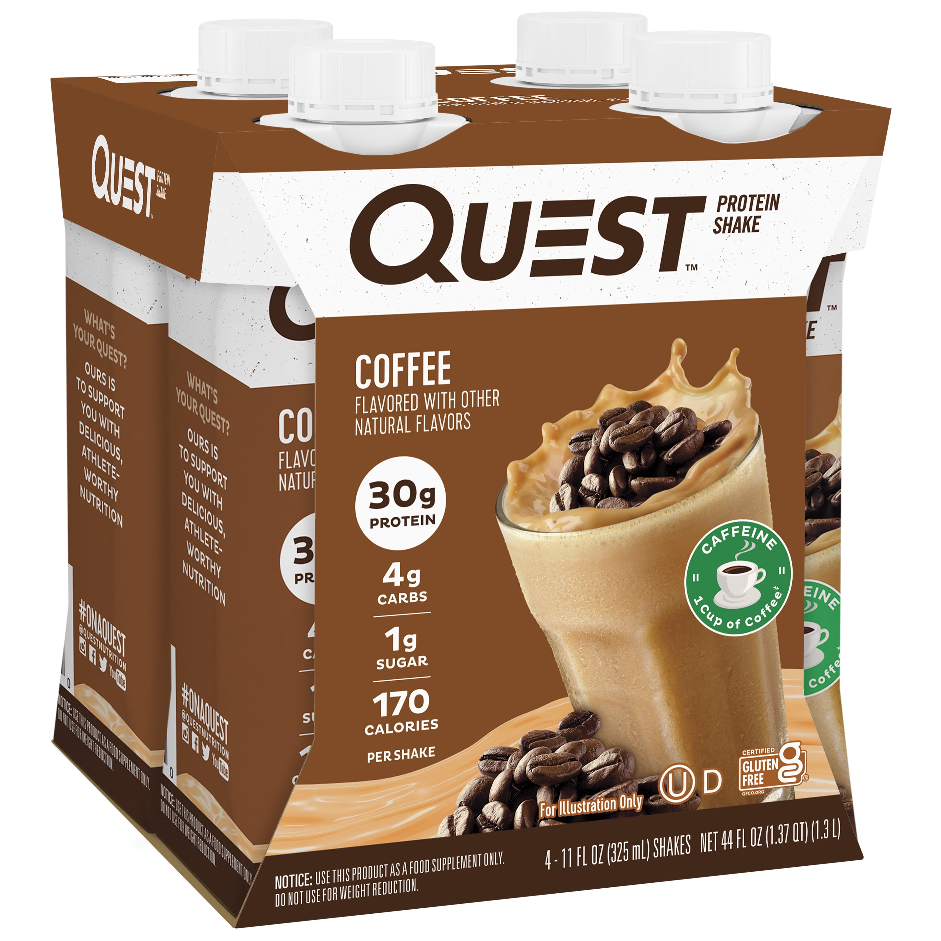 Quest Protein Shake Gluten Free 30g Protein Coffee Flavor 11fl oz 4 Count