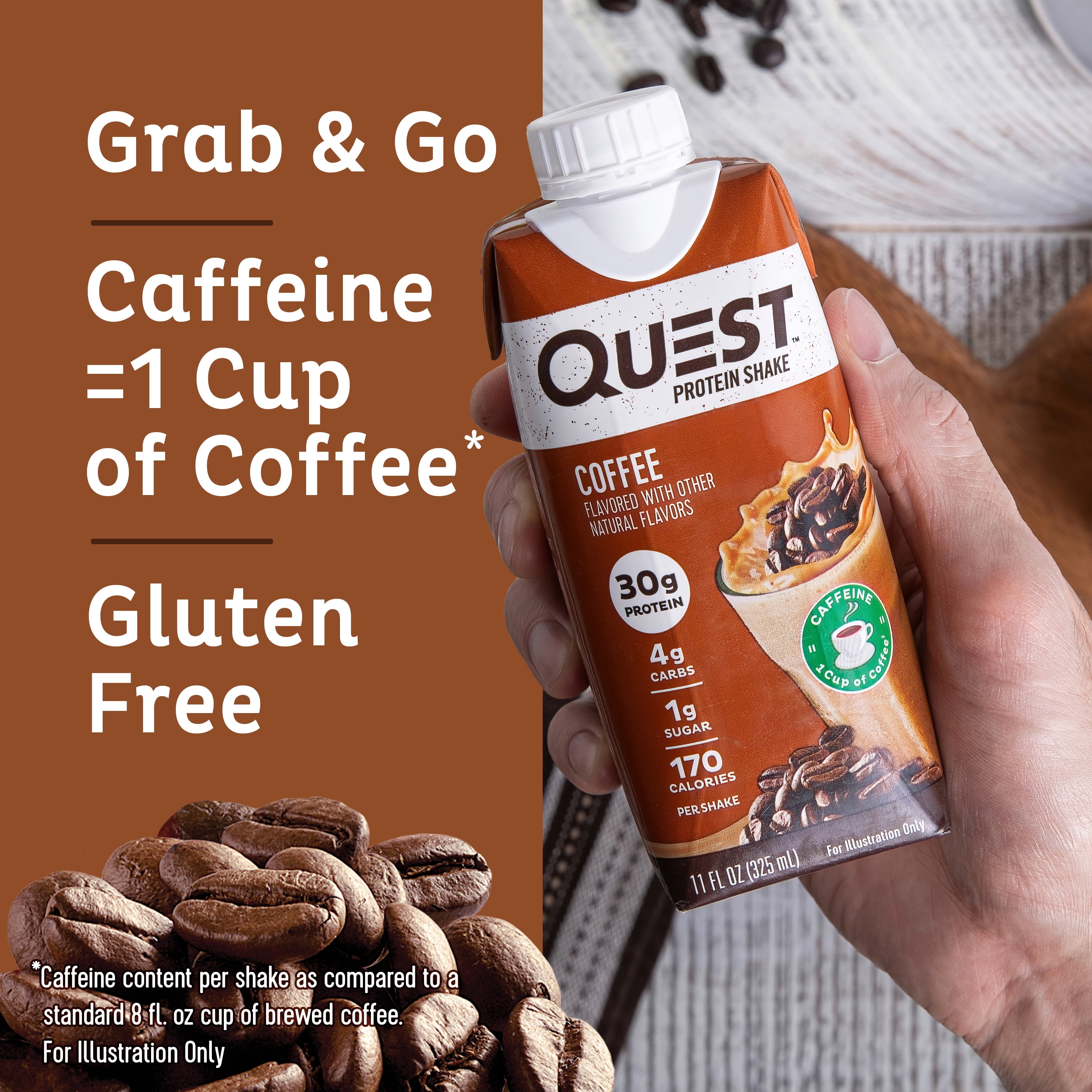 Quest Protein Shake Gluten Free 30g Protein Coffee Flavor 11fl oz 4 Count