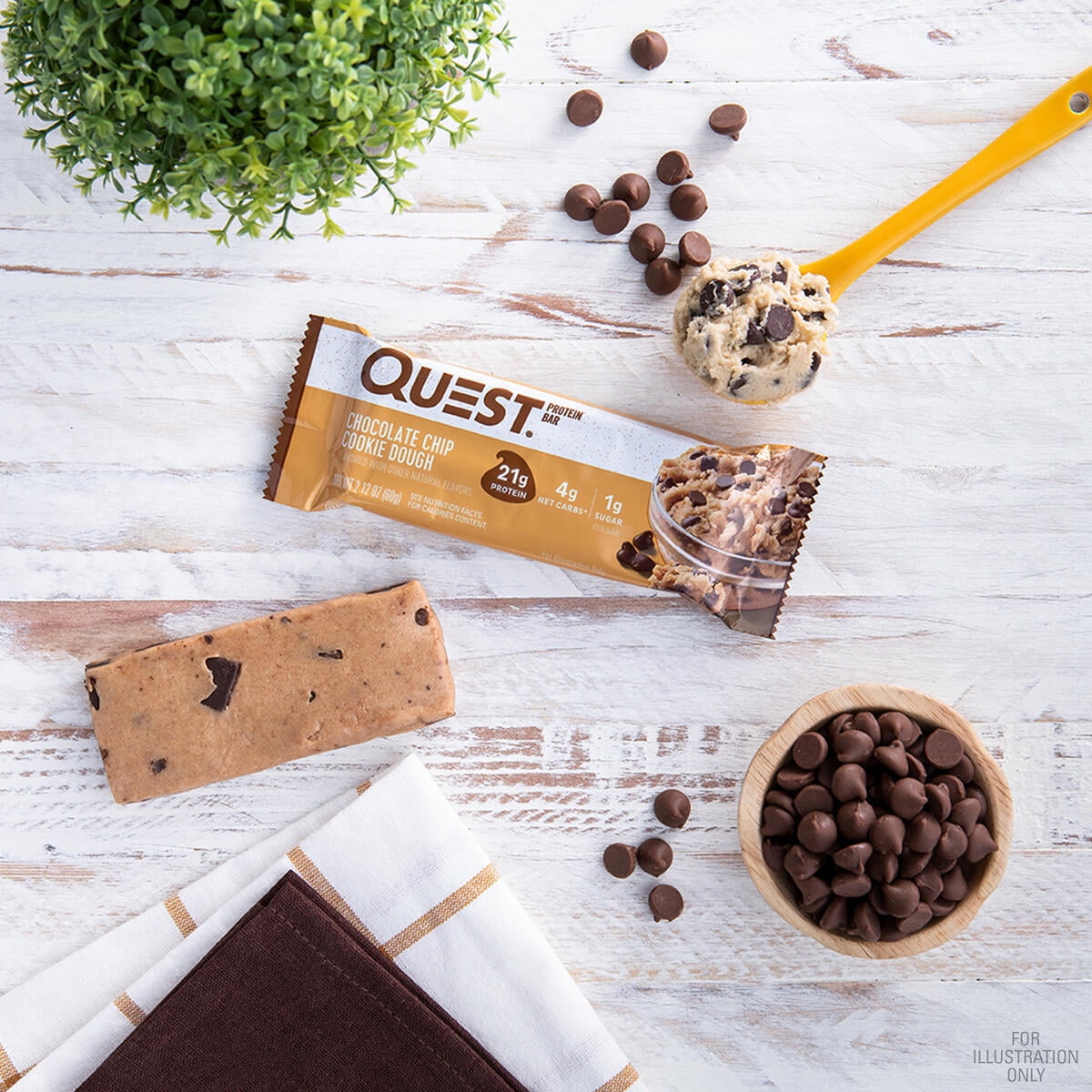 Quest Protein Bar Chocolate Chip Cookie Dough 21g Protein Gluten Free 4 Pack