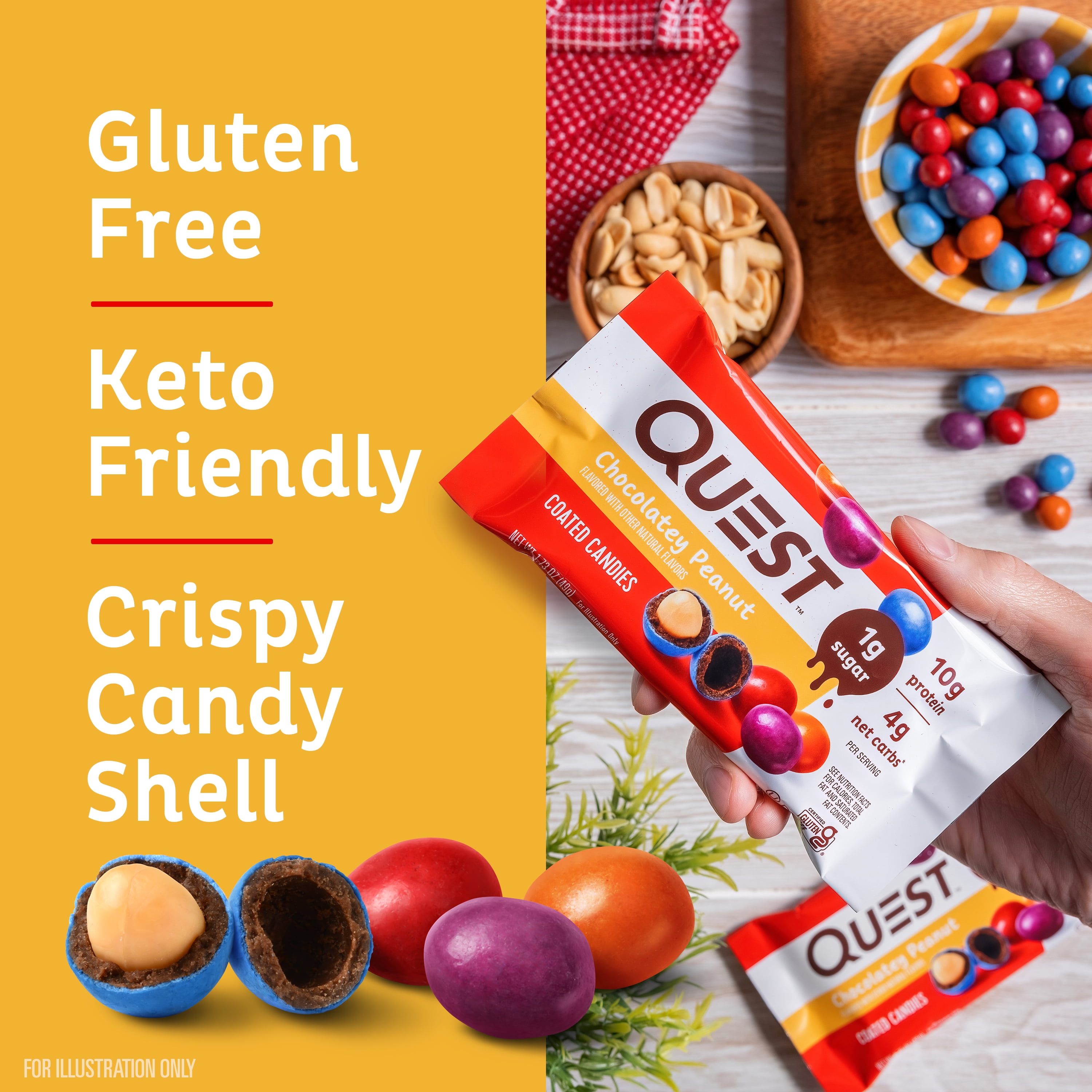 Quest Coated Candy Pieces Chocolatey Peanut High Protein Gluten Free 4 Ct