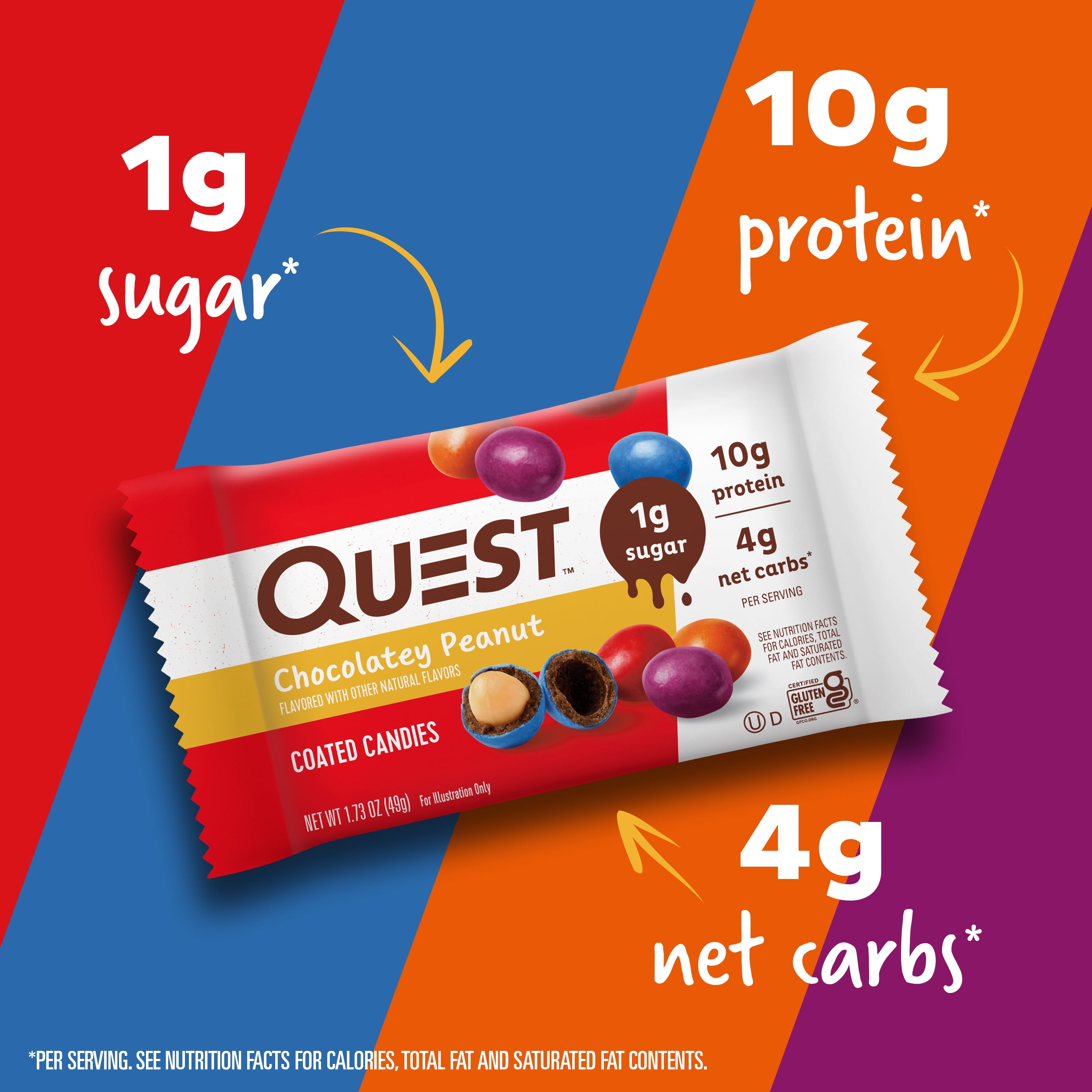 Quest Coated Candy Pieces Chocolatey Peanut High Protein Gluten Free 4 Ct