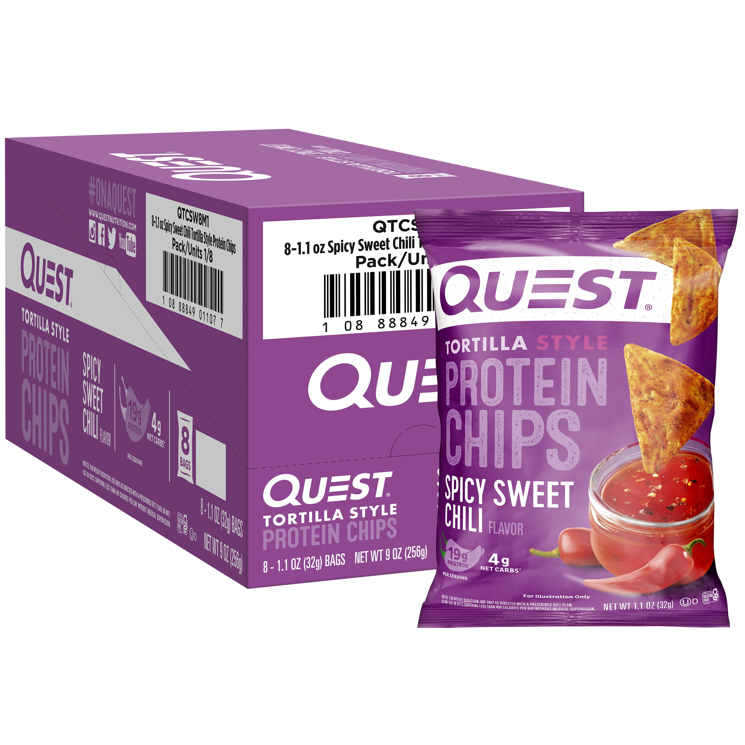 Quest Tortilla Style Protein Chips Spicy Sweet Chili Flavor 19g of Protein 1.1 oz Bags 8 Count for AmerikaSePetim