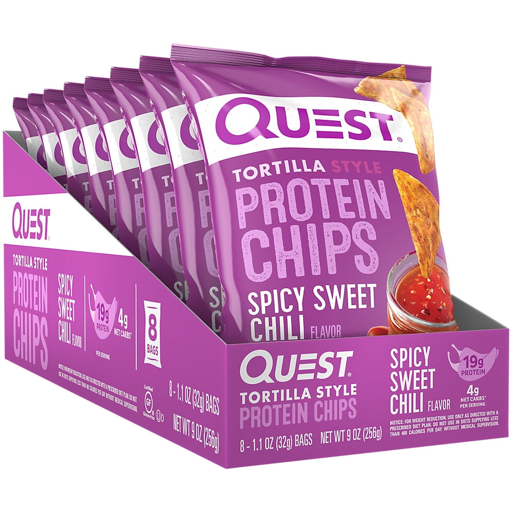 Quest Tortilla Style Protein Chips Spicy Sweet Chili Flavor 19g of Protein 1.1 oz Bags 8 Count for AmerikaSePetim