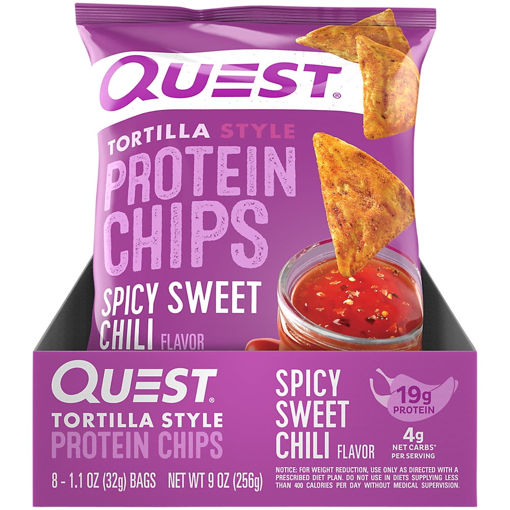 Quest Tortilla Style Protein Chips Spicy Sweet Chili Flavor 19g of Protein 1.1 oz Bags 8 Count for AmerikaSePetim