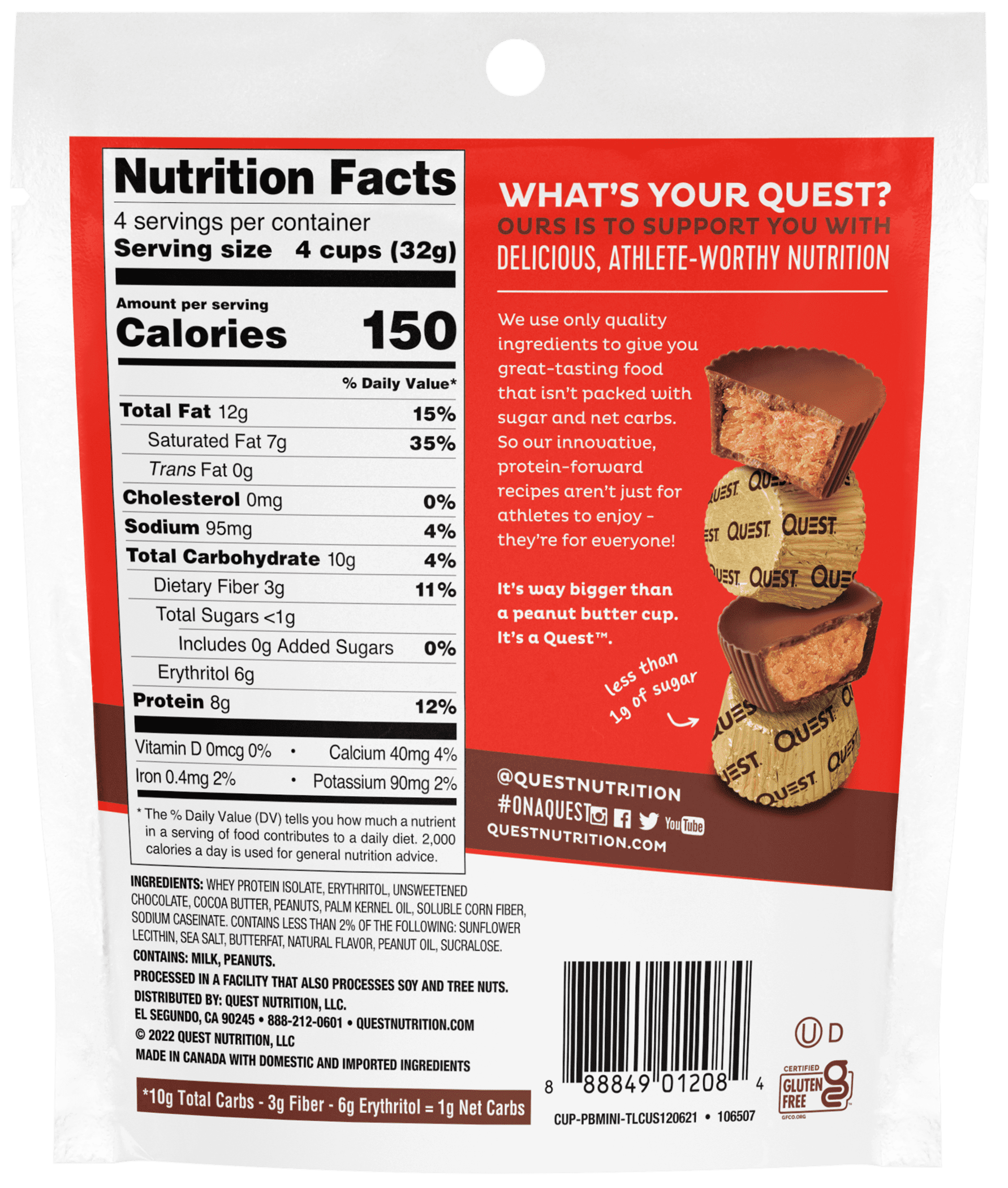 Quest Mini Peanut Butter Cups Low Carb High Protein 16 Count