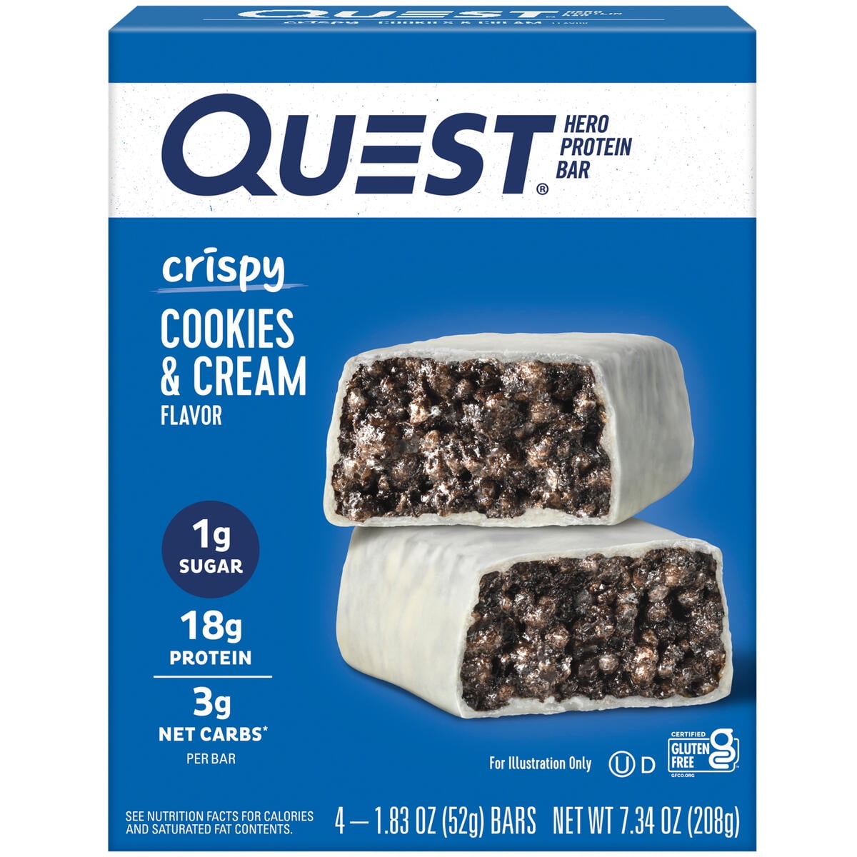 Quest Nutrition Crispy Hero Protein Bars Low Carb Gluten Free Cookies & Cream 4 Count