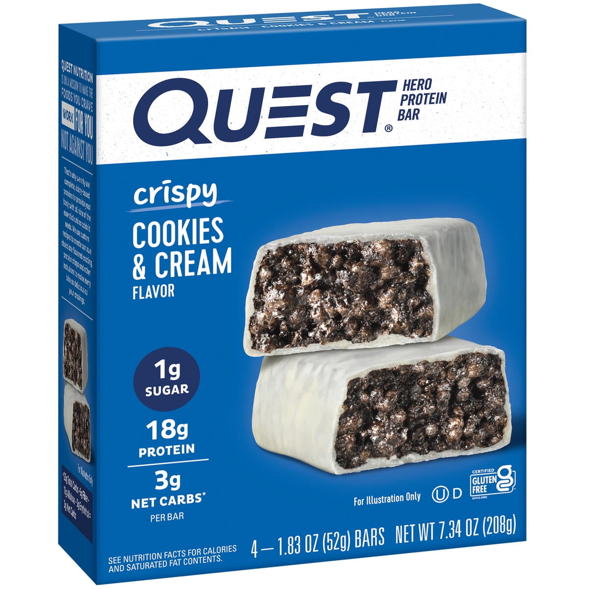 Quest Nutrition Crispy Hero Protein Bars Low Carb Gluten Free Cookies & Cream 4 Count