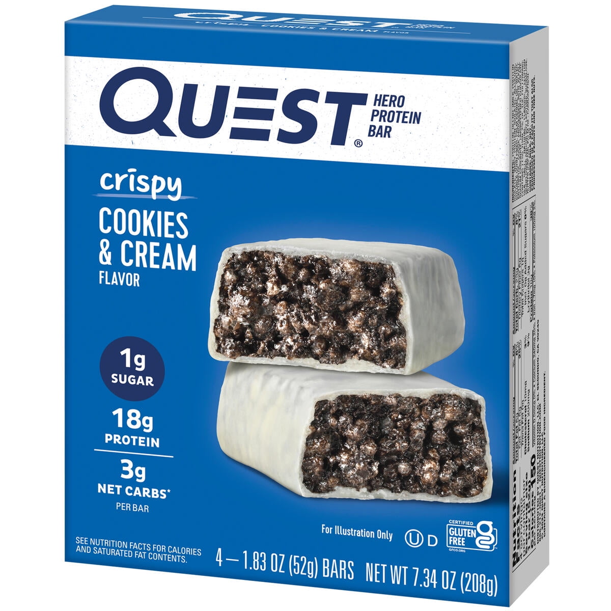 Quest Nutrition Crispy Hero Protein Bars Low Carb Gluten Free Cookies & Cream 4 Count