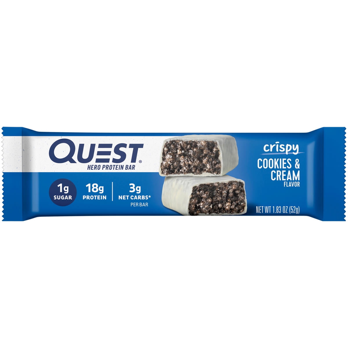 Quest Nutrition Crispy Hero Protein Bars Low Carb Gluten Free Cookies & Cream 4 Count