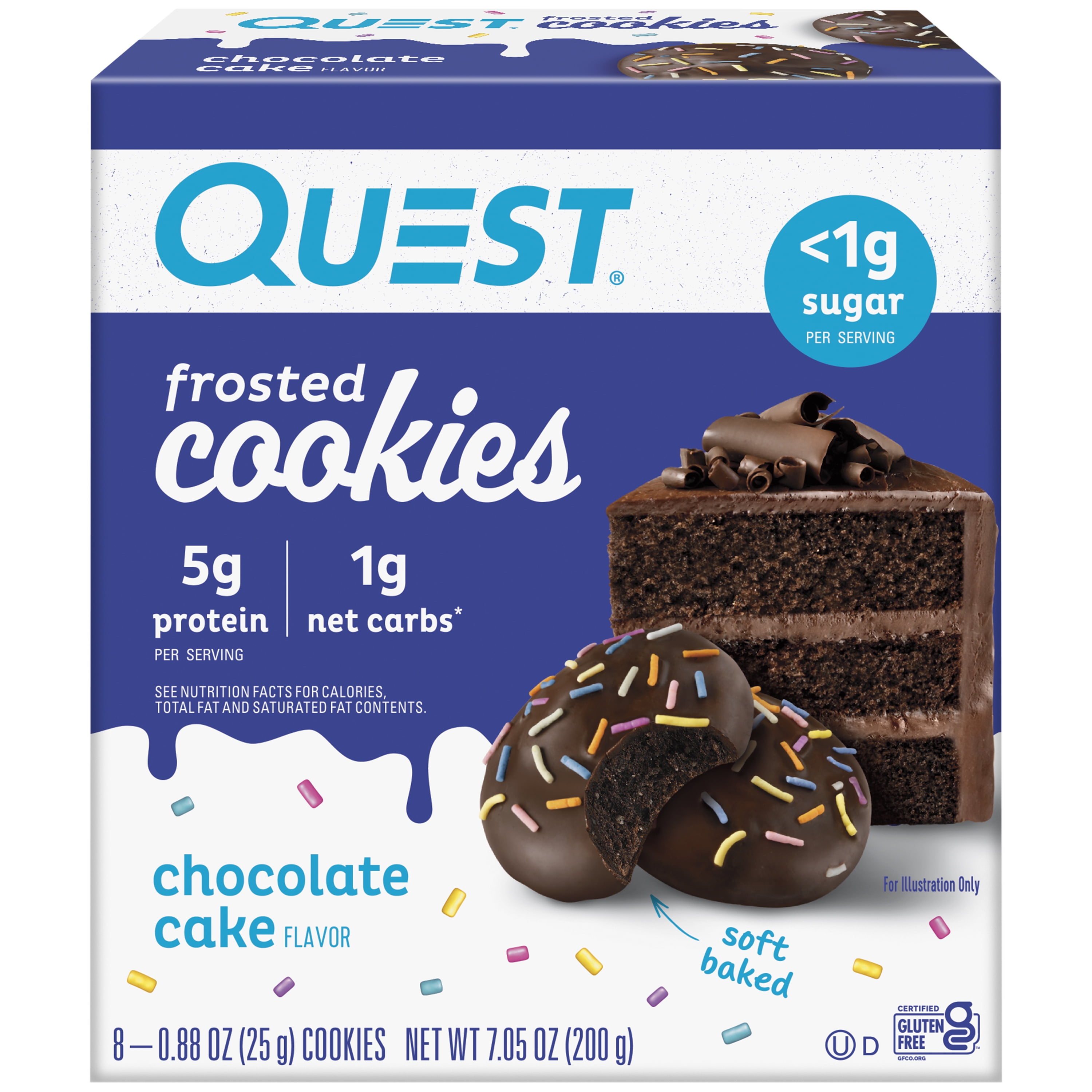 Quest Frosted Protein Cookies Soft Baked Low Sugar Chocolate Cake 8 Ct