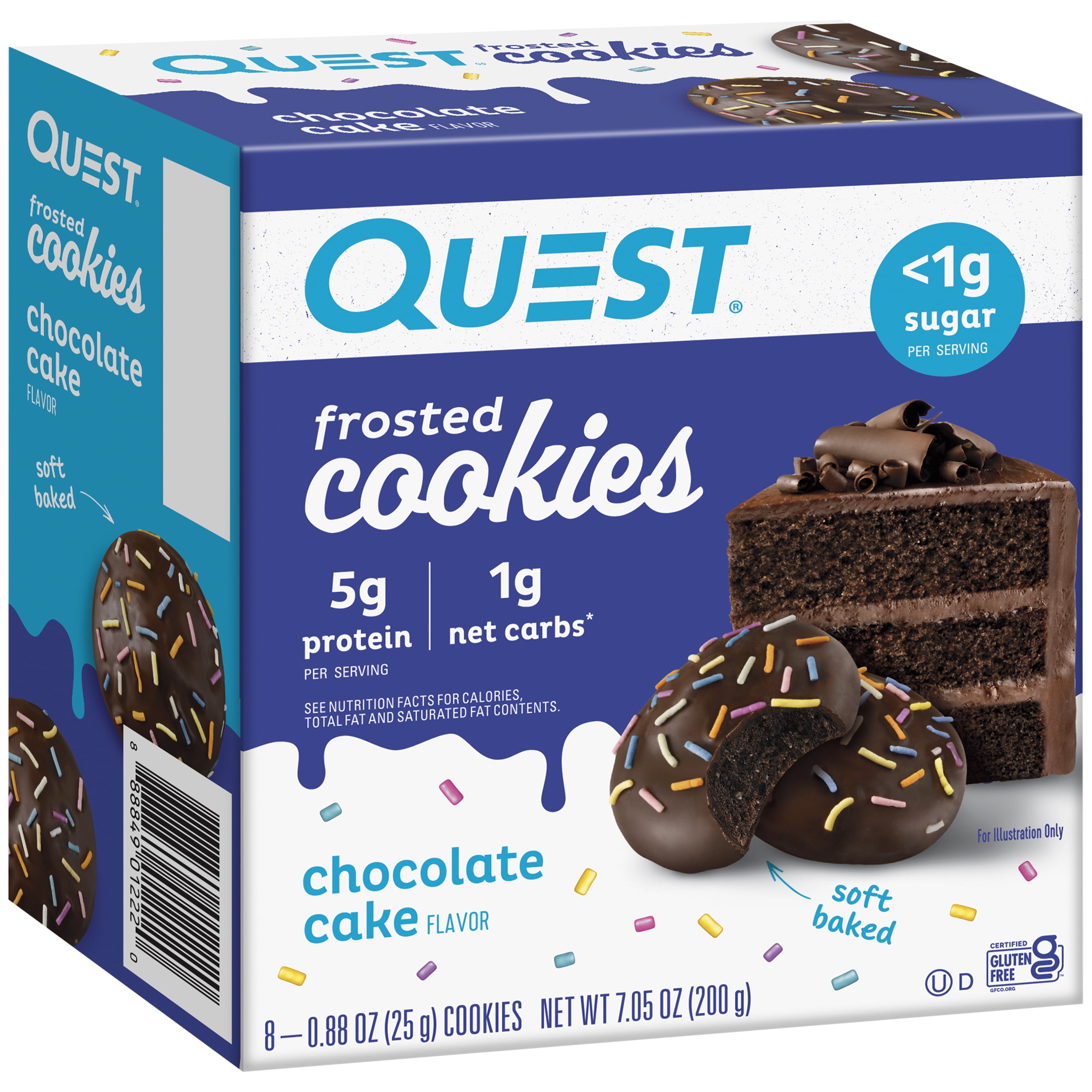 Quest Frosted Protein Cookies Soft Baked Low Sugar Chocolate Cake 8 Ct