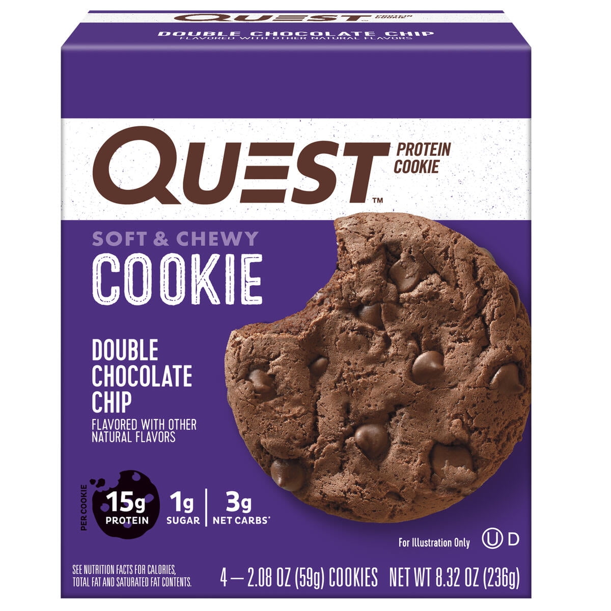 Quest Soft Chewy Protein Cookie High Protein Double Chocolate Chip 4 Count