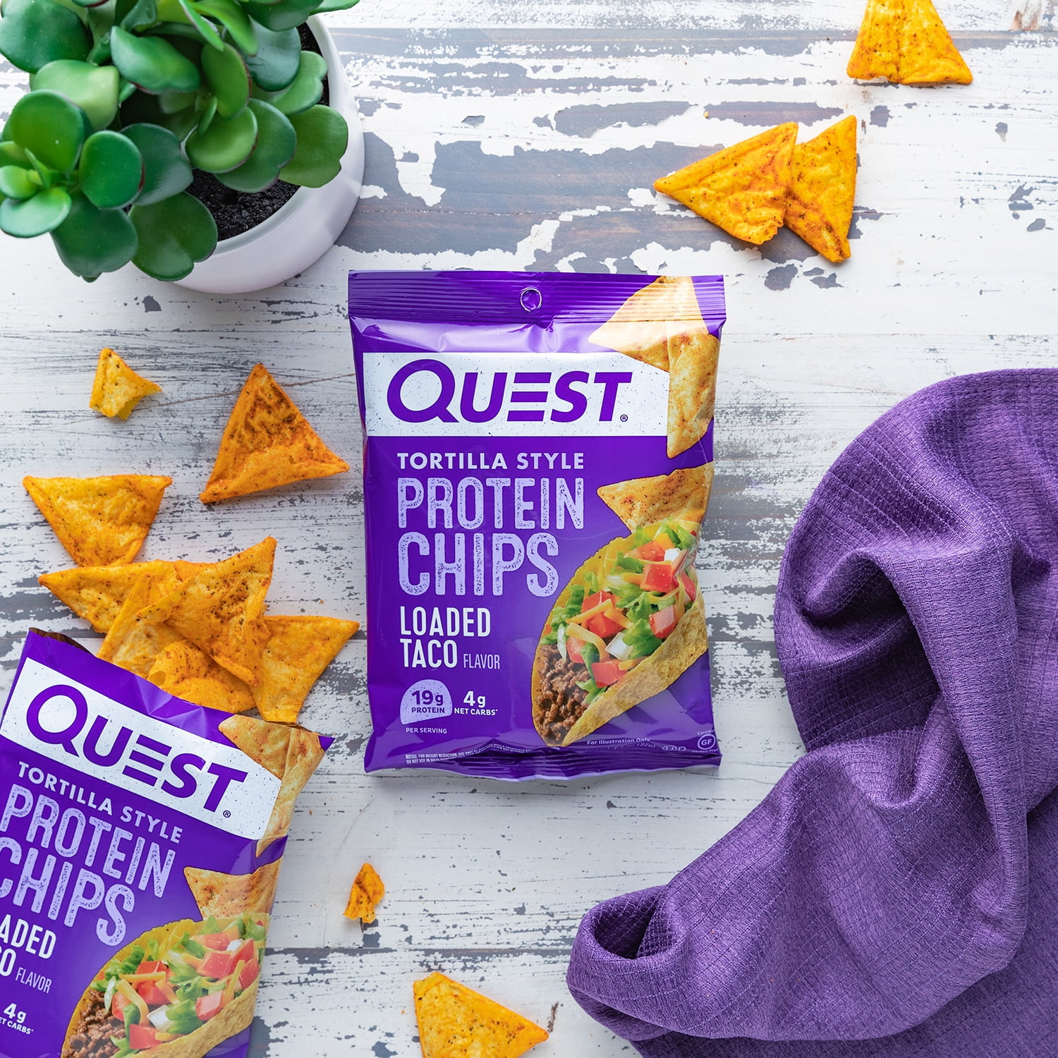 Quest Tortilla Style Protein Chips Loaded Taco Flavor 19g Protein 1.1 Oz Bags 8 Count