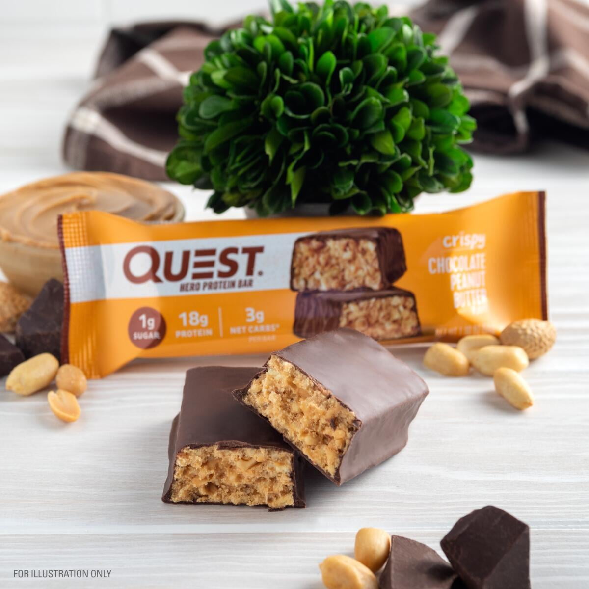 Quest Crispy Protein Bar Chocolate Peanut Butter 18g Protein Gluten Free 4 Count