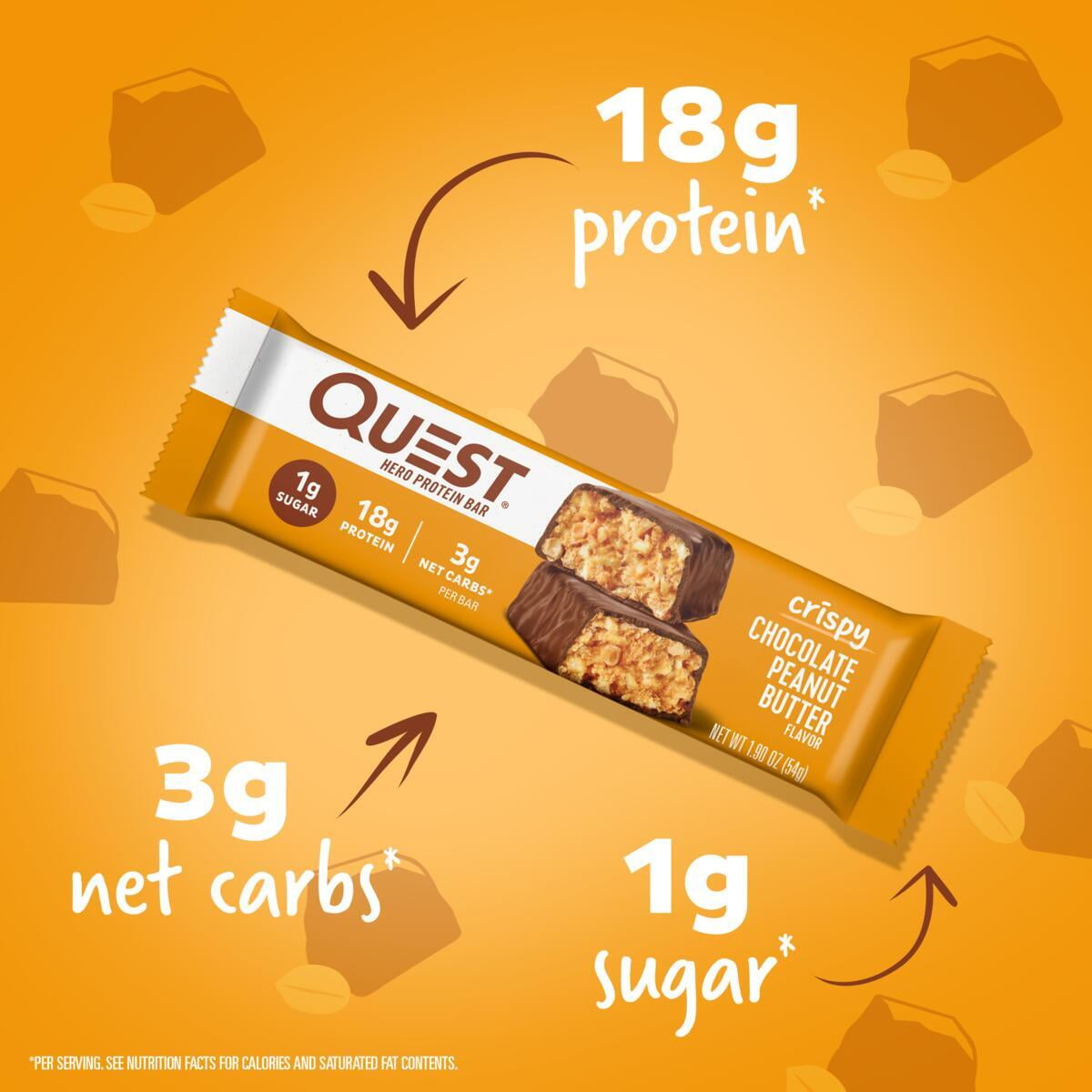 Quest Crispy Protein Bar Chocolate Peanut Butter 18g Protein Gluten Free 4 Count