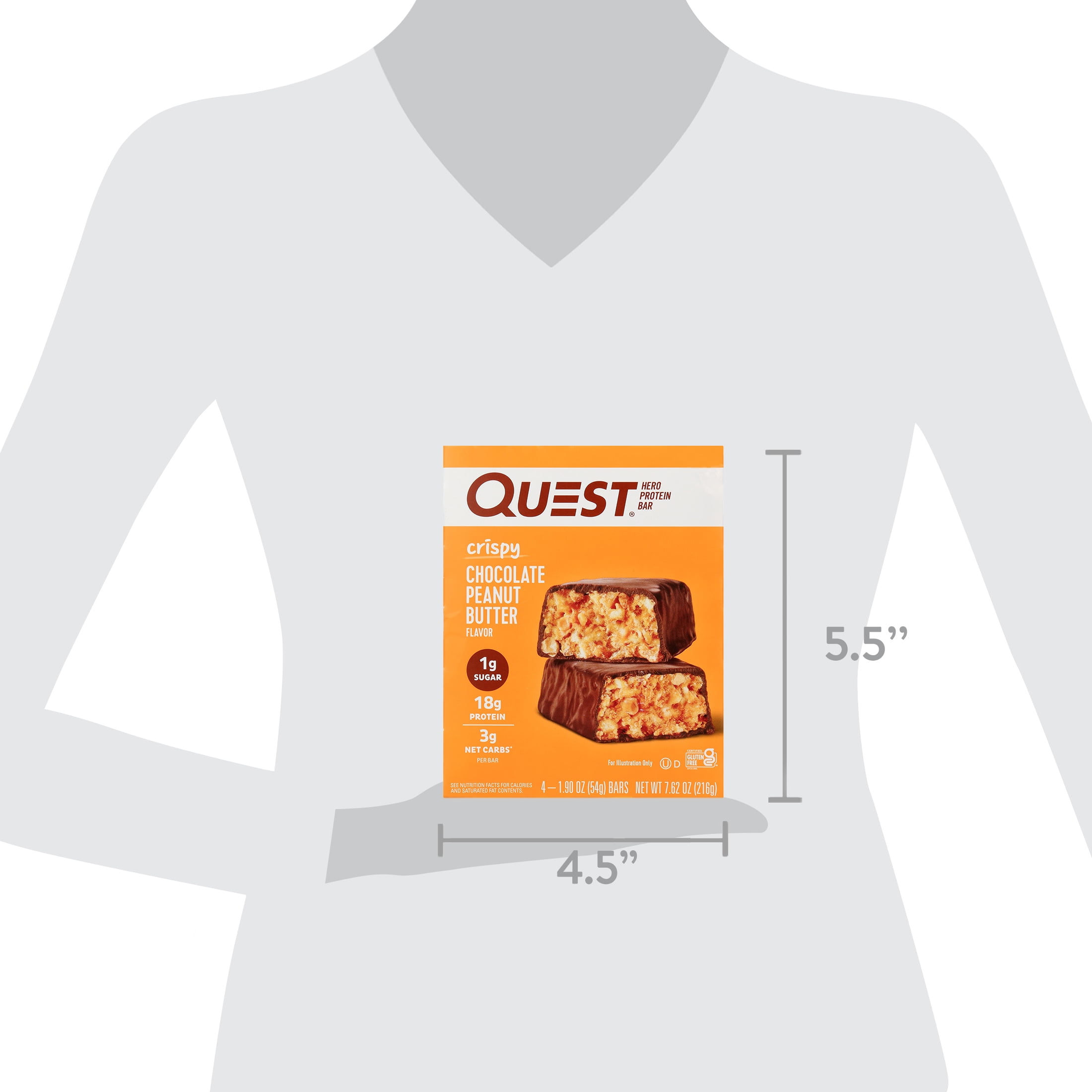 Quest Crispy Protein Bar Chocolate Peanut Butter 18g Protein Gluten Free 4 Count