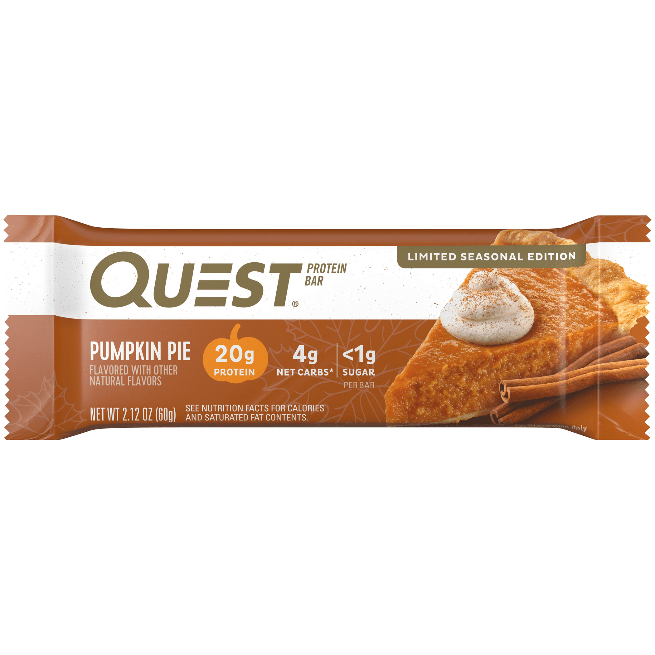 Quest Seasonal Protein Bar High Protein Low Carb Pumpkin Pie 4 Count