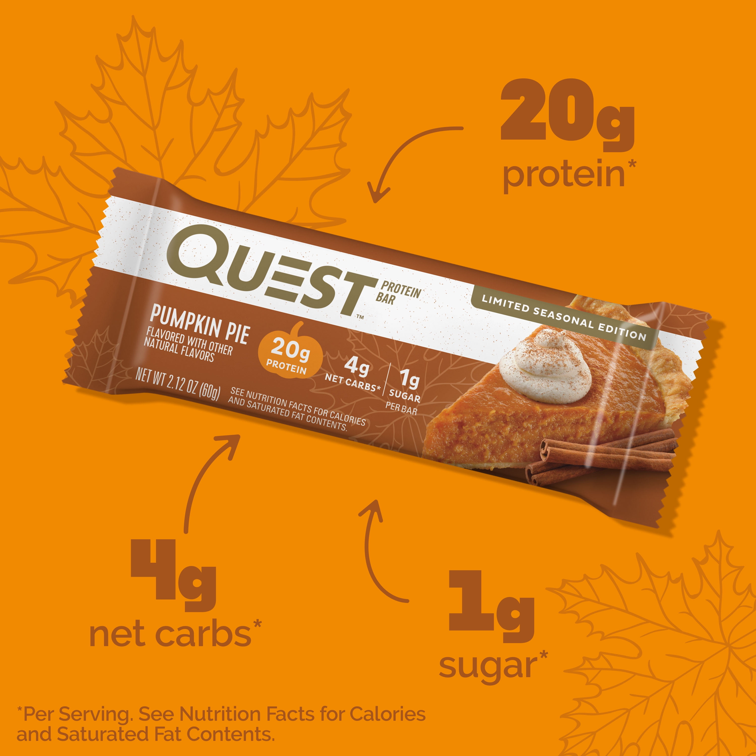 Quest Seasonal Protein Bar High Protein Low Carb Pumpkin Pie 4 Count